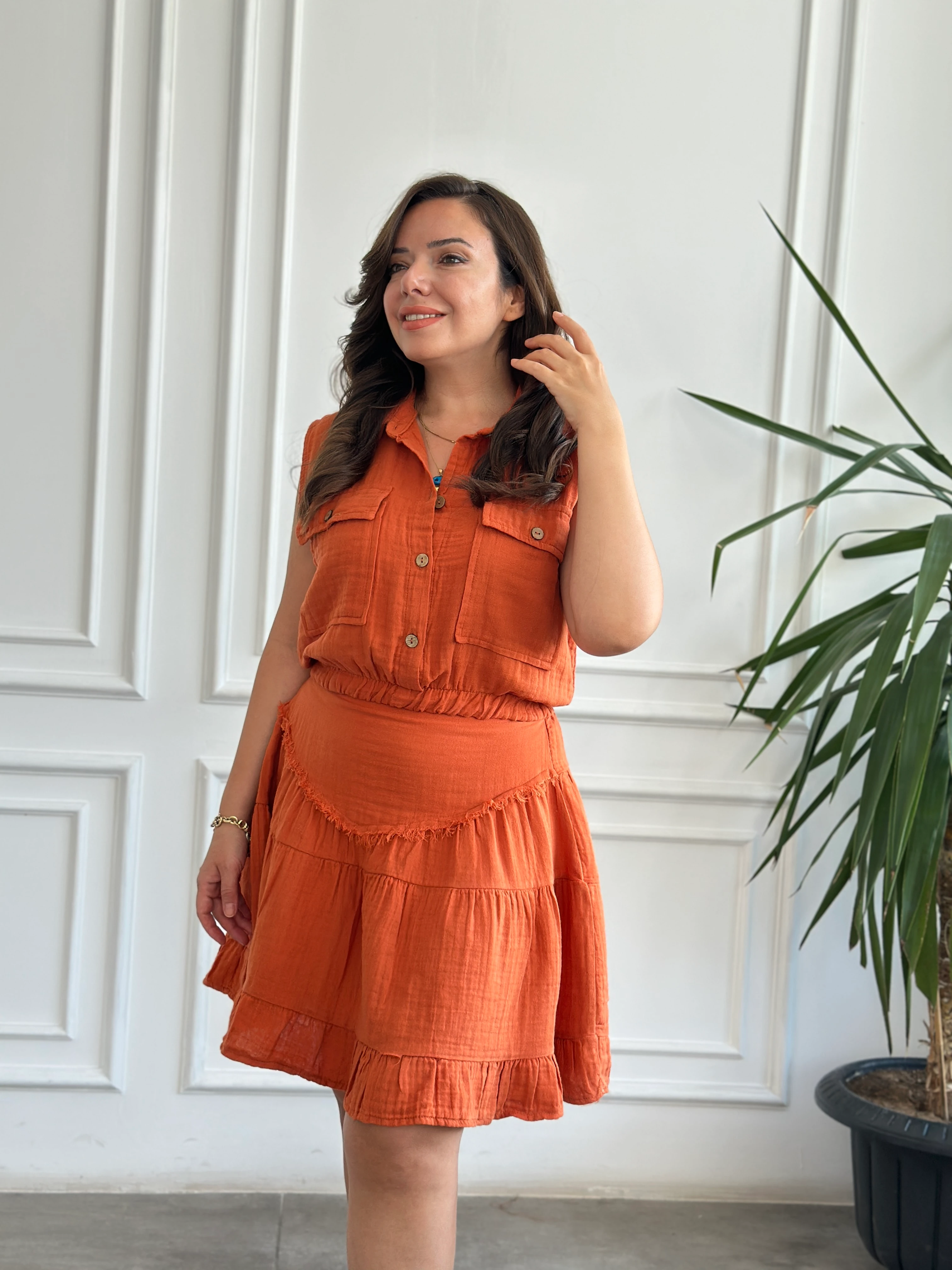 Pis Dikiş Müslin Etek - KIREMIT