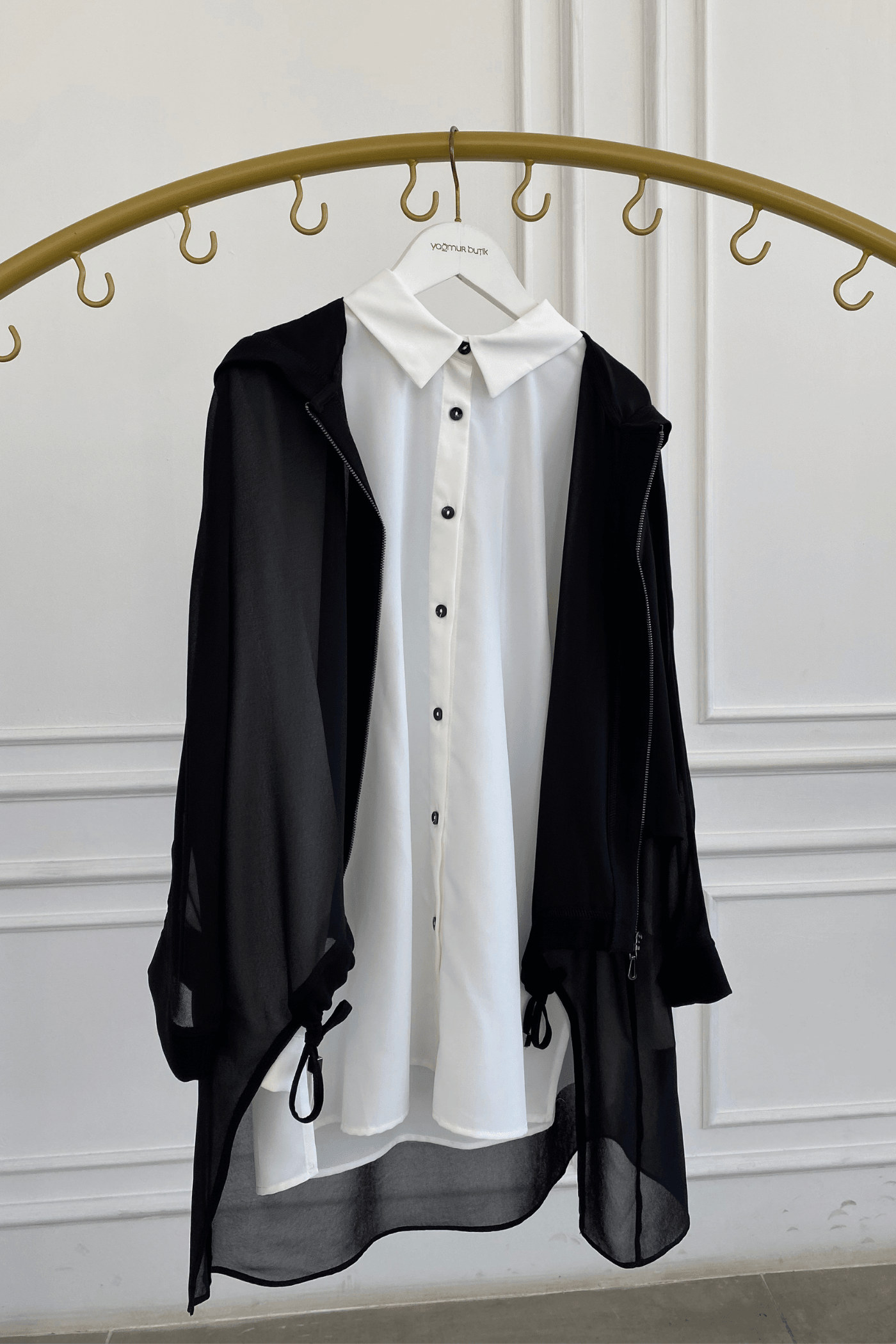 Fermuarlı Şifon Bluz