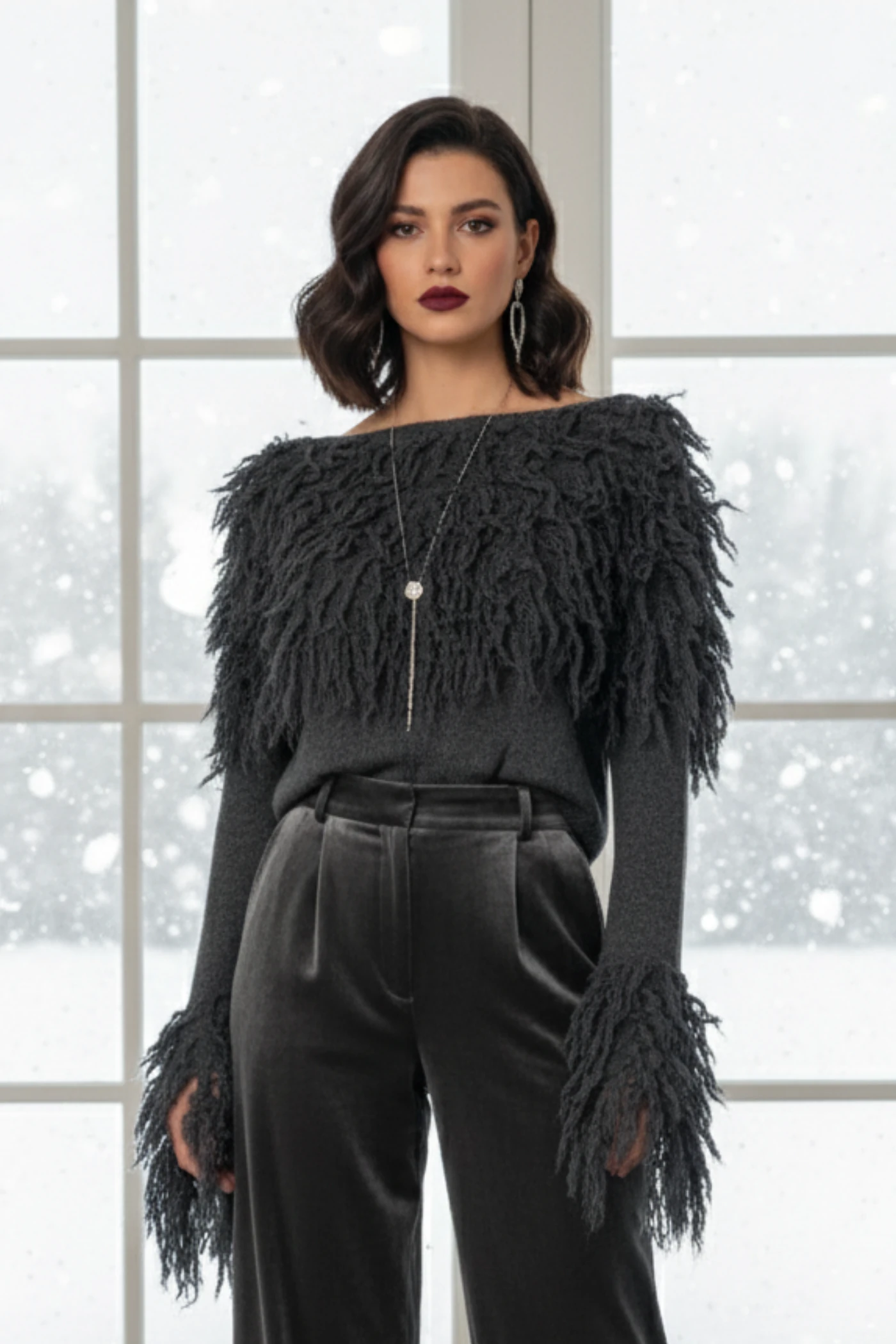 Püsküllü Madonna Yaka Triko