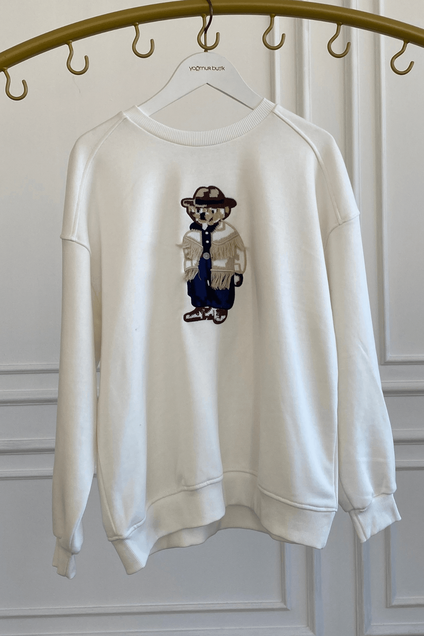 Önü Ayı Nakış İşlemeli Sweat 