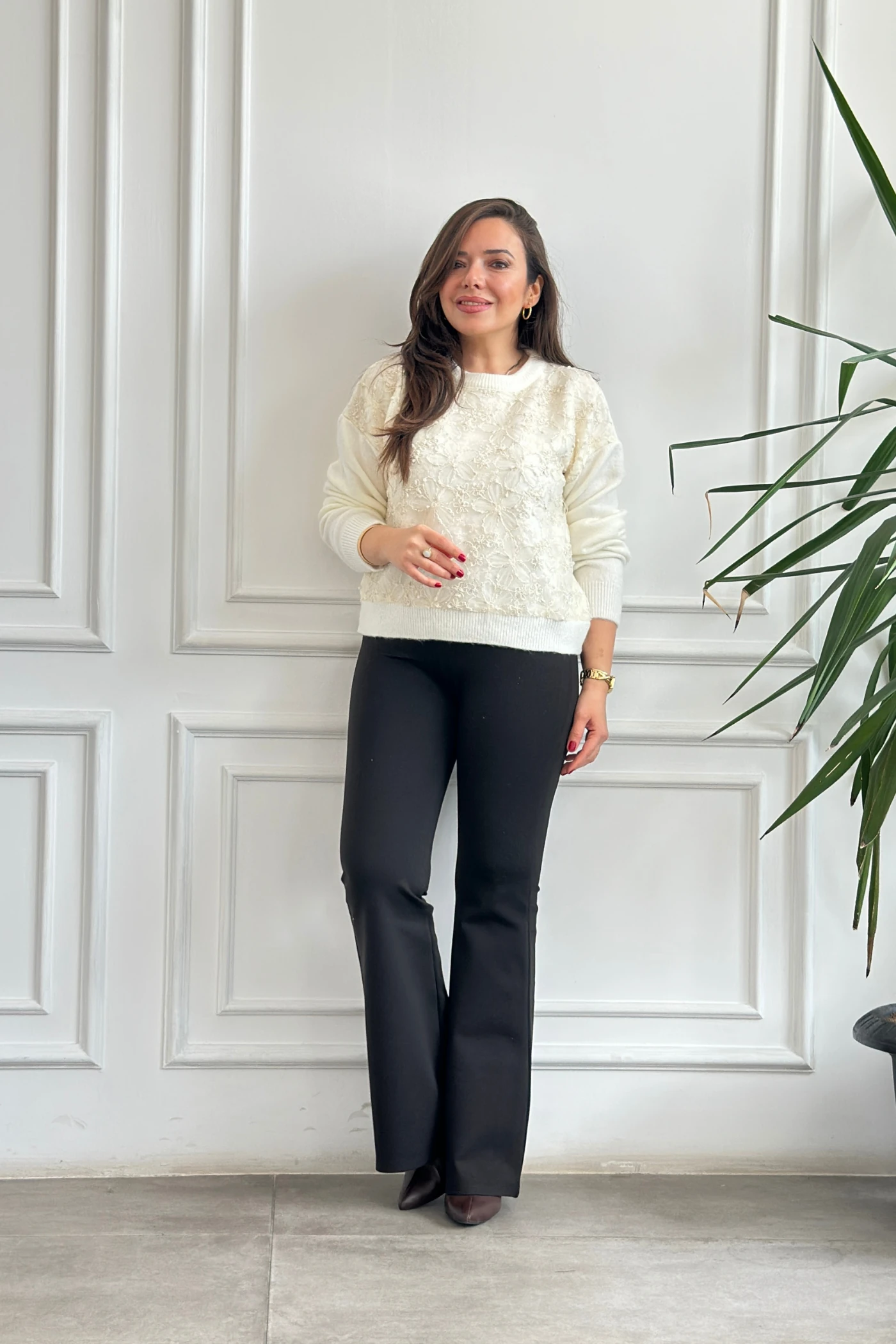 İspanyol Paça Çelik Örme Tayt Pantolon - ACI KAHVE