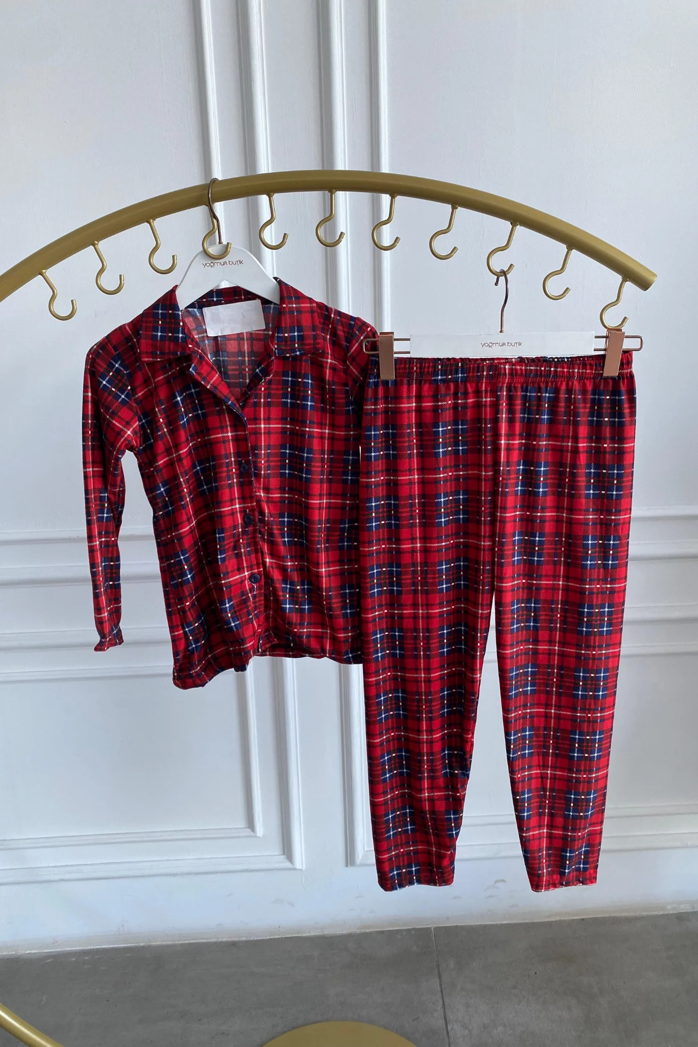 Çocuk Ekose Desenli Pijama Takımı