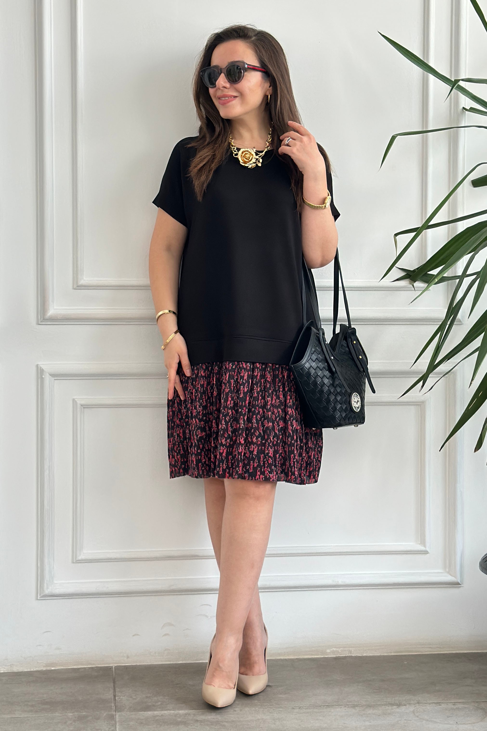 Çiçek Pilise Detaylı Sweat Elbise