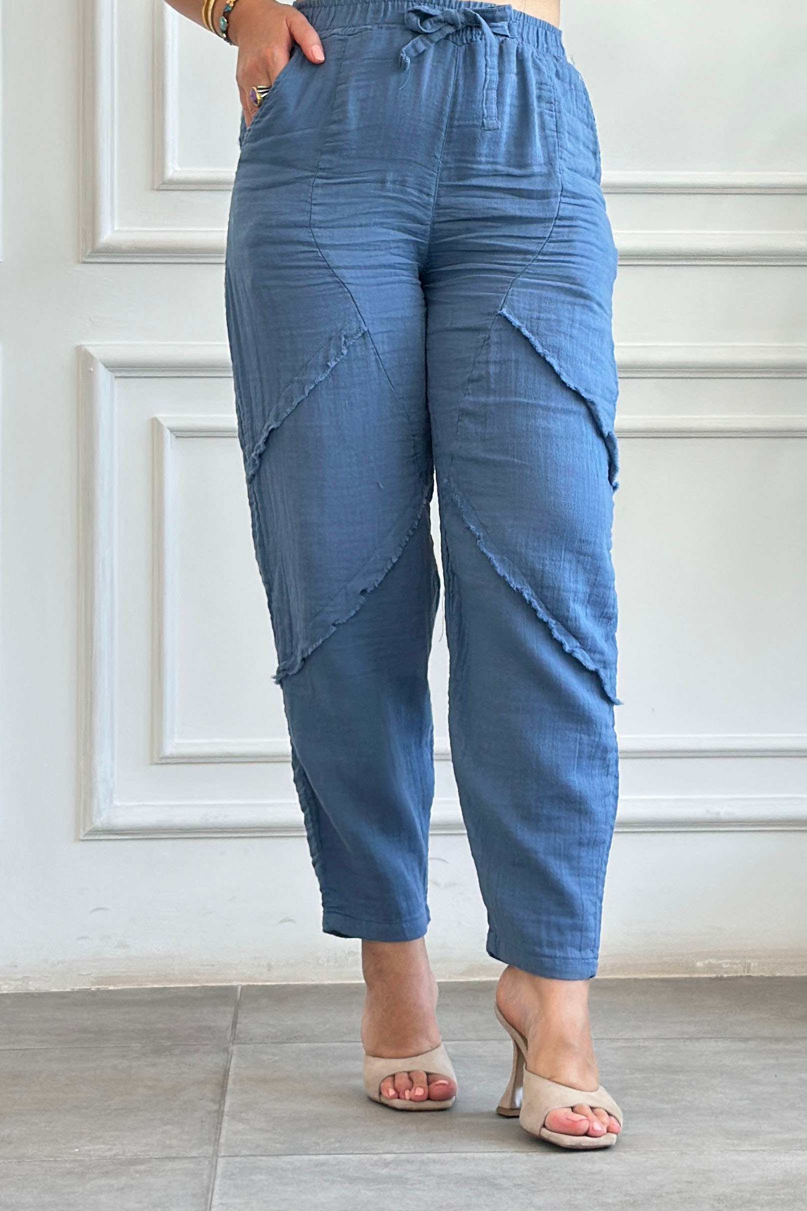 Pis Dikiş Şalvar Müslin Pantolon - INDIGO
