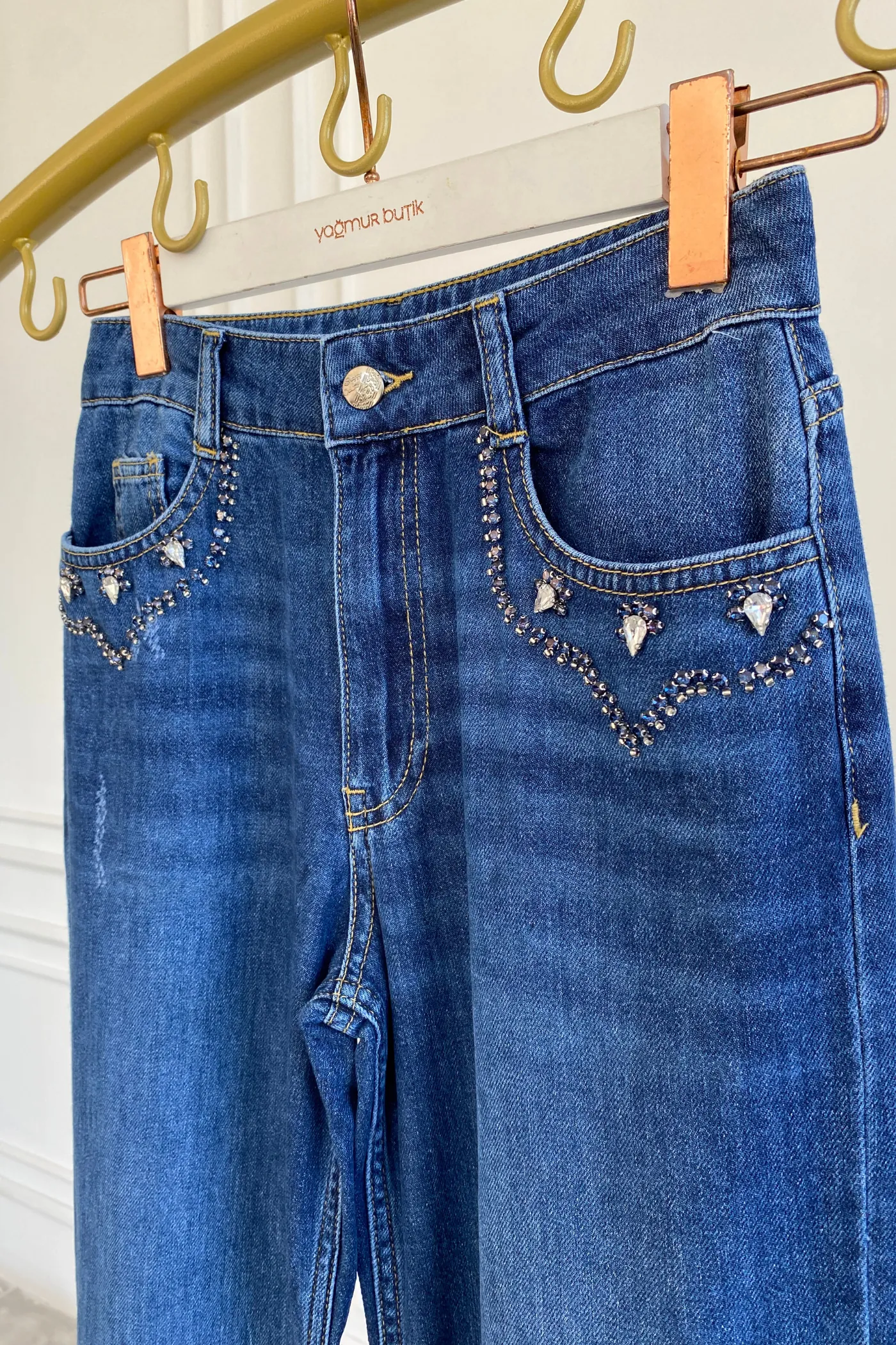 Cebi Taş Detaylı Palazzo Kot Pantolon