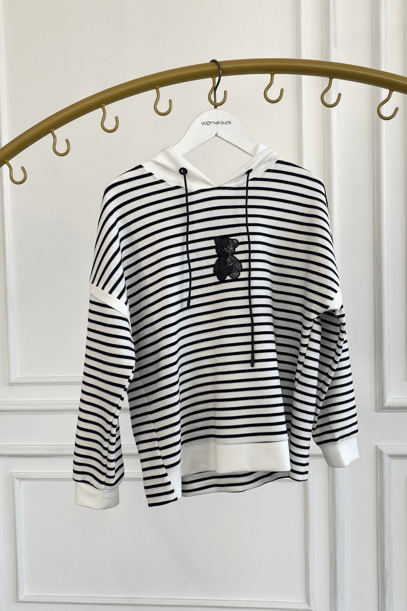 Taşlı Ayıcık Baskılı Örme Bluz