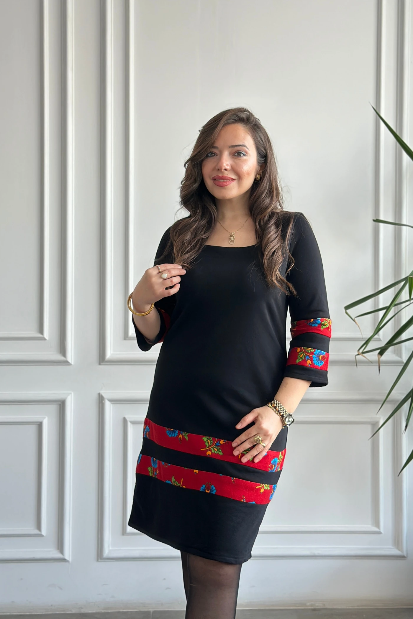 Etek Ve Kol Pazen Detaylı Pamuk Elbise