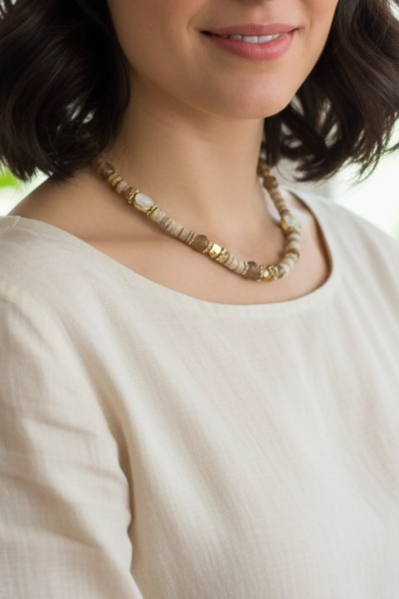 KLY54 Doğal Taş Ve Kırık Taşlı Nazar Göz Detaylı Kolye 