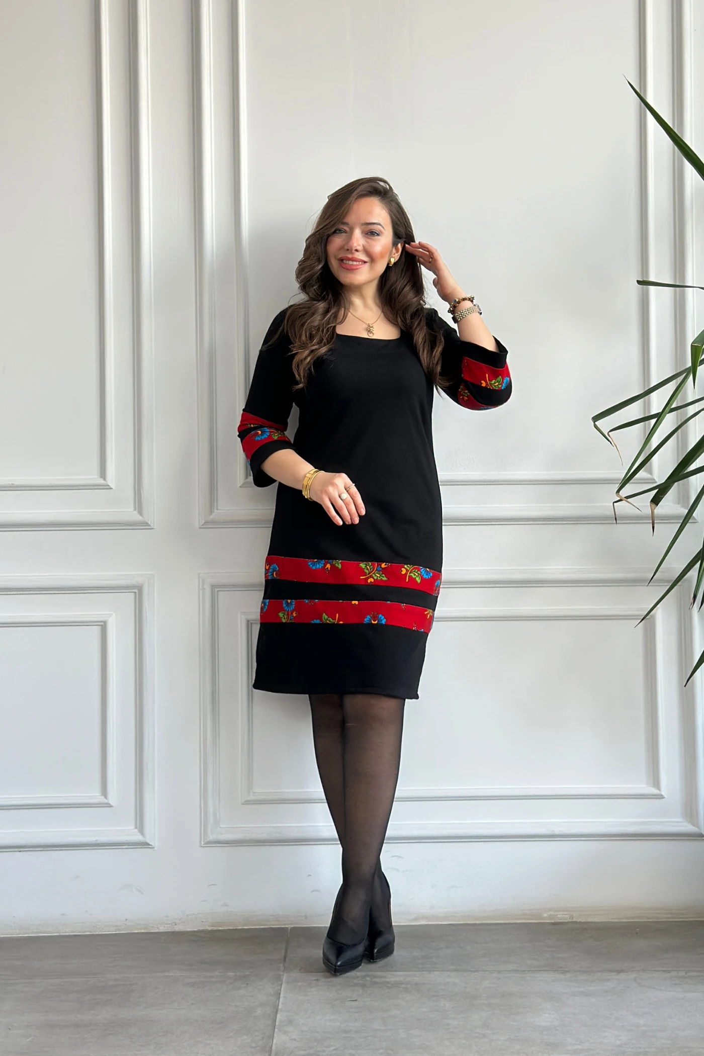 Etek Ve Kol Pazen Detaylı Pamuk Elbise