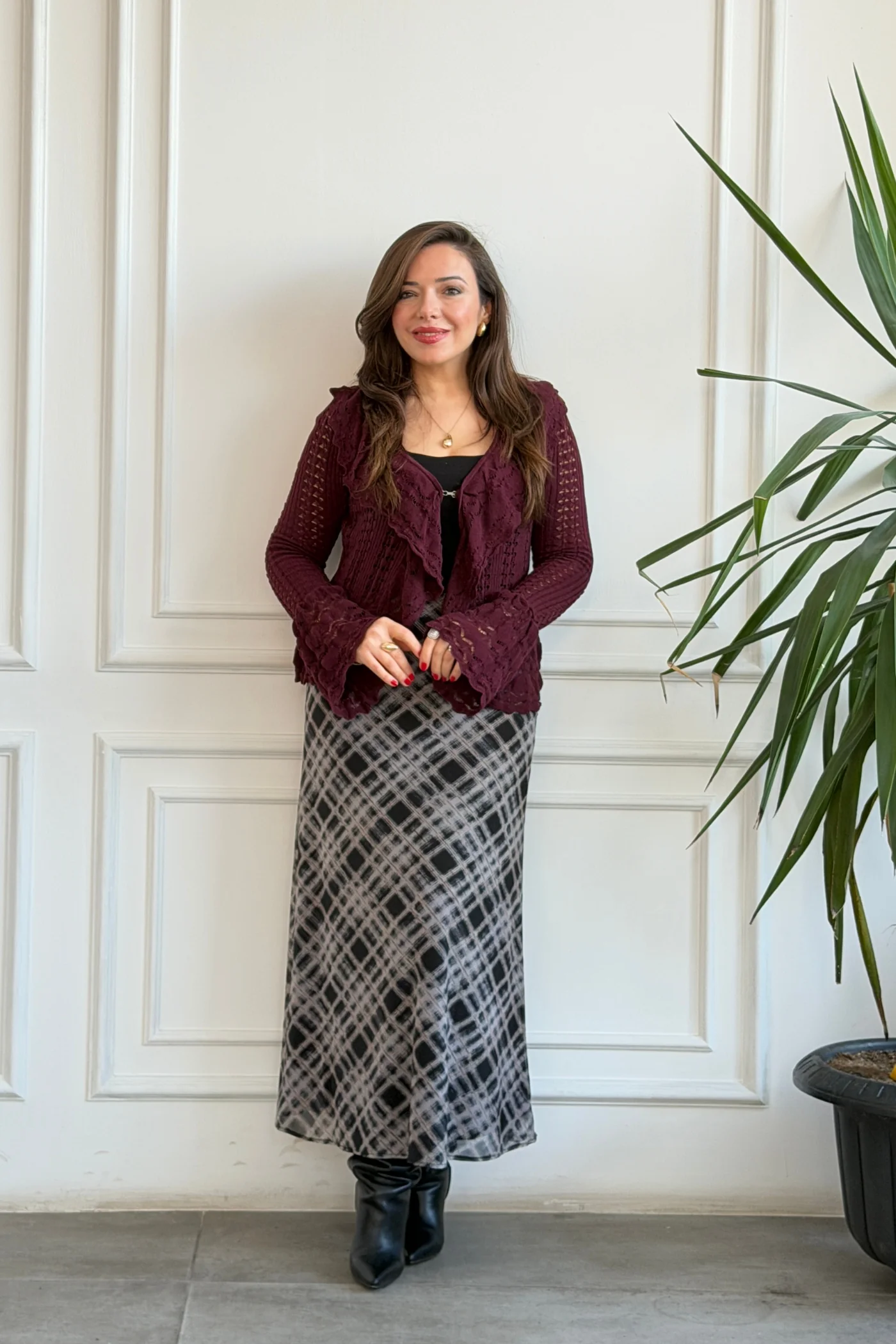 Fırfırlı Triko Hırka - BORDO