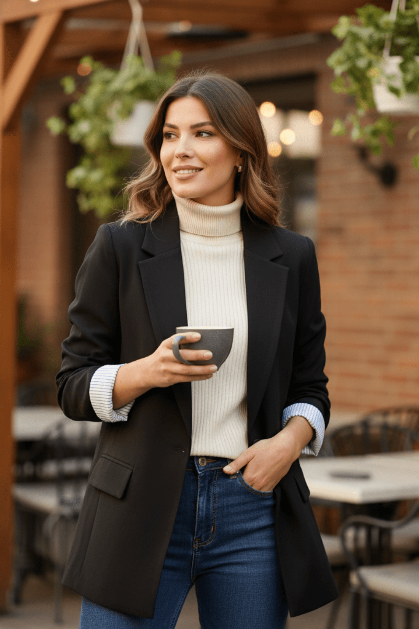 Keten Görünümlü Kolu Garnili Blazer Ceket