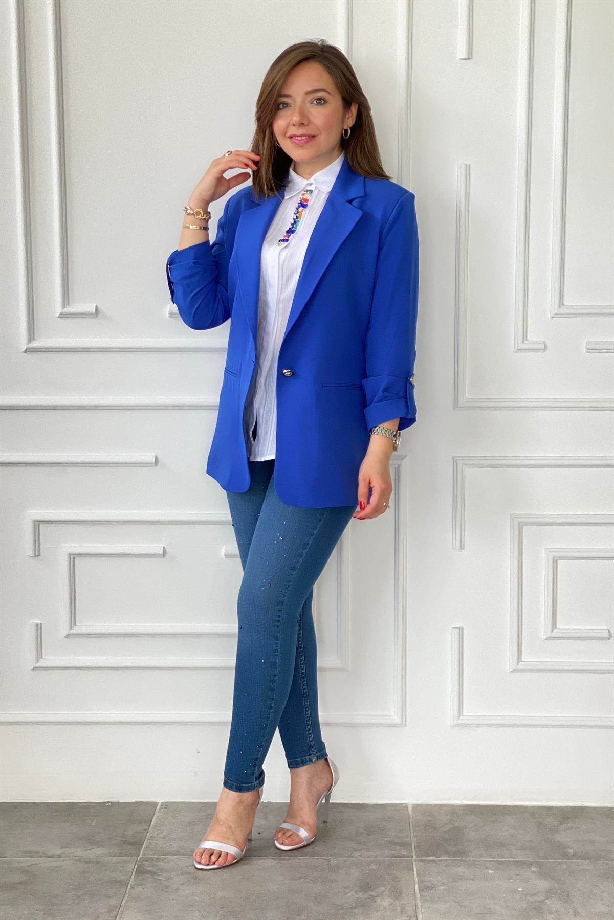 Kol Apoletli Düğme Detaylı Blazer Ceket