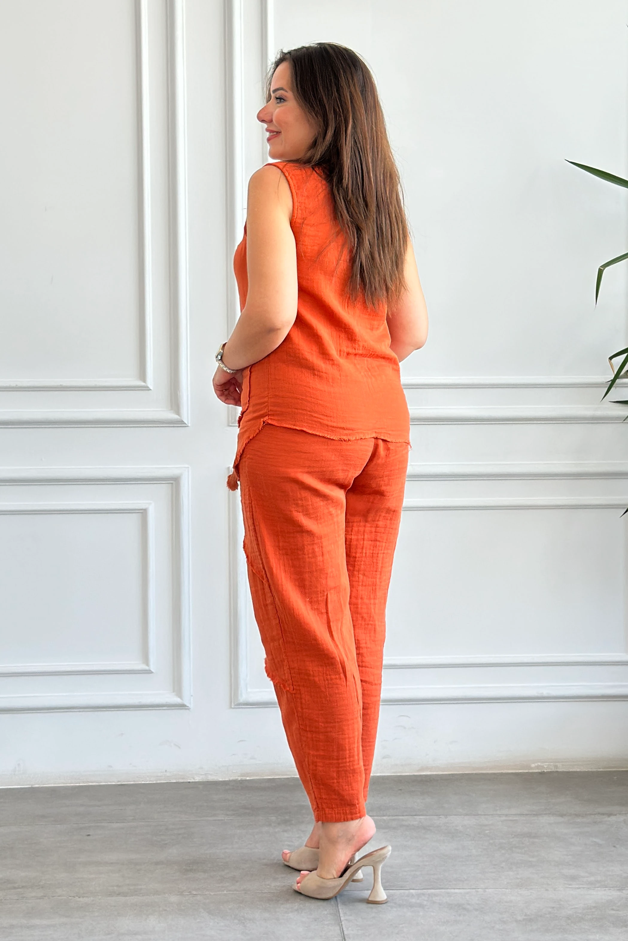 Önden Düğme Detaylı Cepken Yelek - KIREMIT