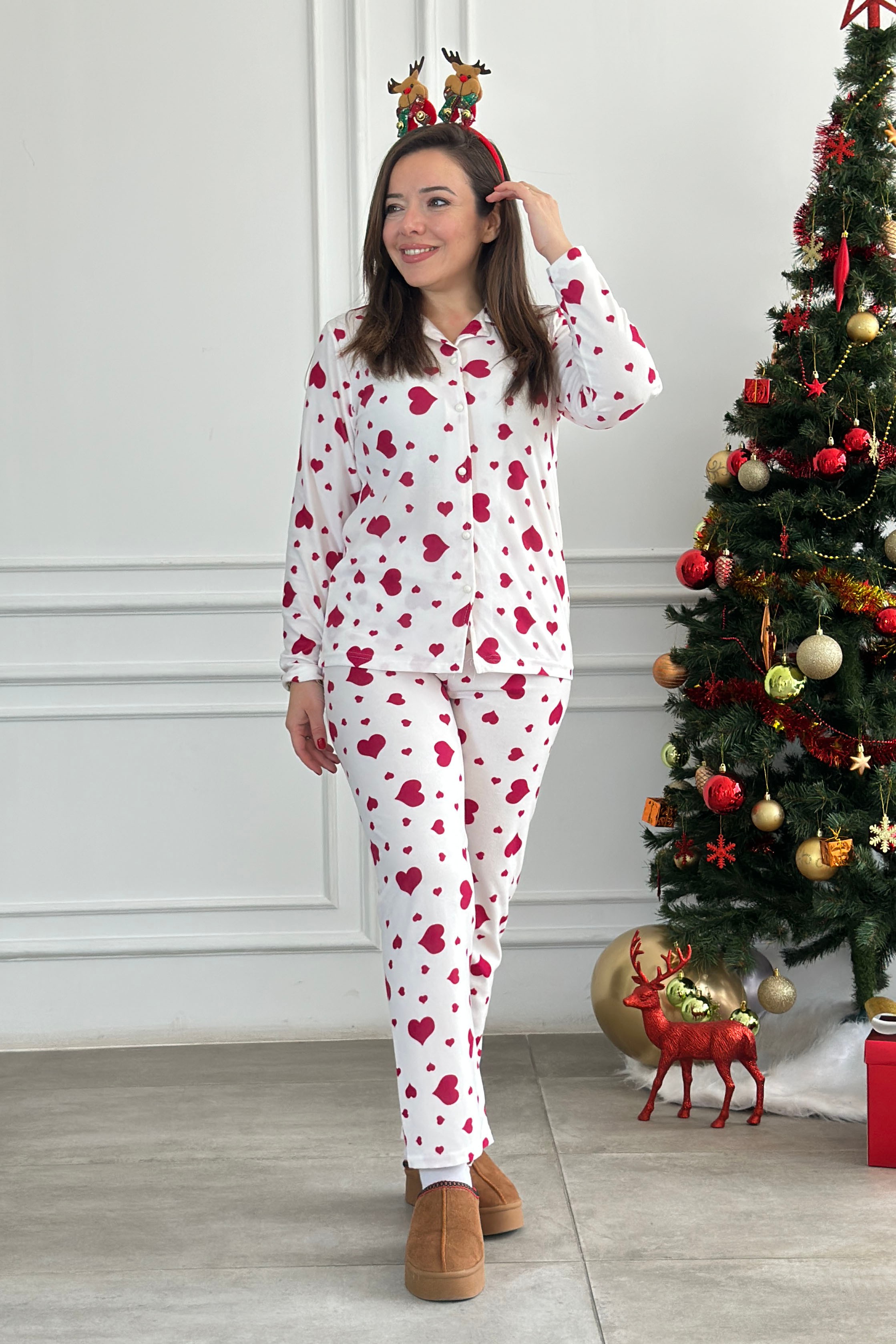 Kalp Desenli Pijama Takımı