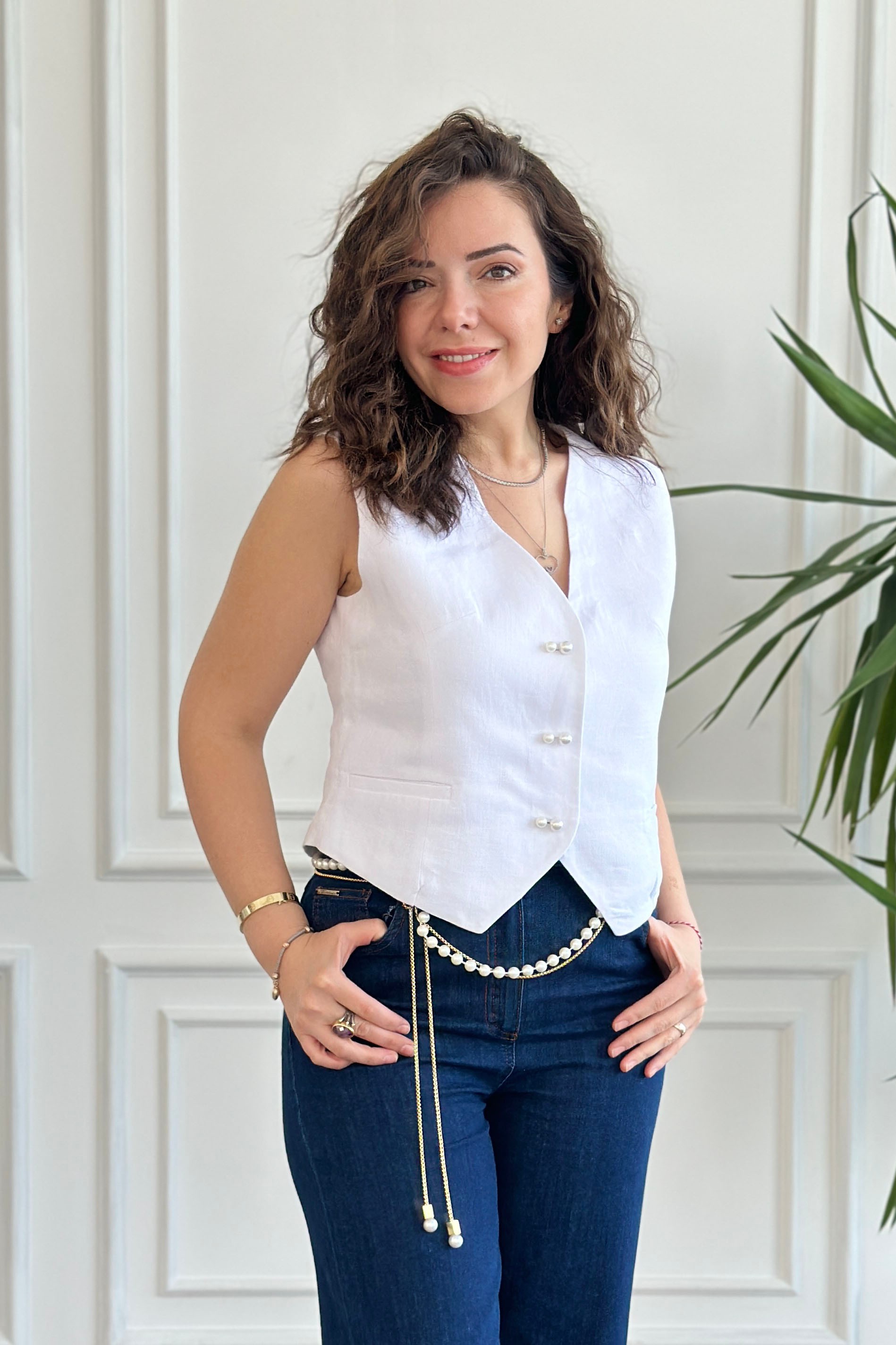 Broş Ve İnci Detaylı Yelek Pantolon Takım