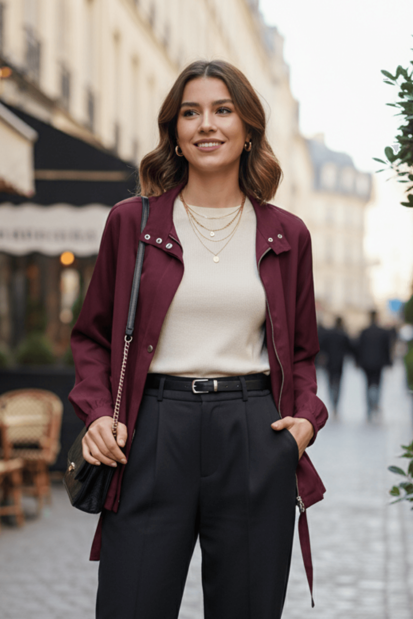 Önden Fermuarlı Beli Bağlama Detaylı Ceket