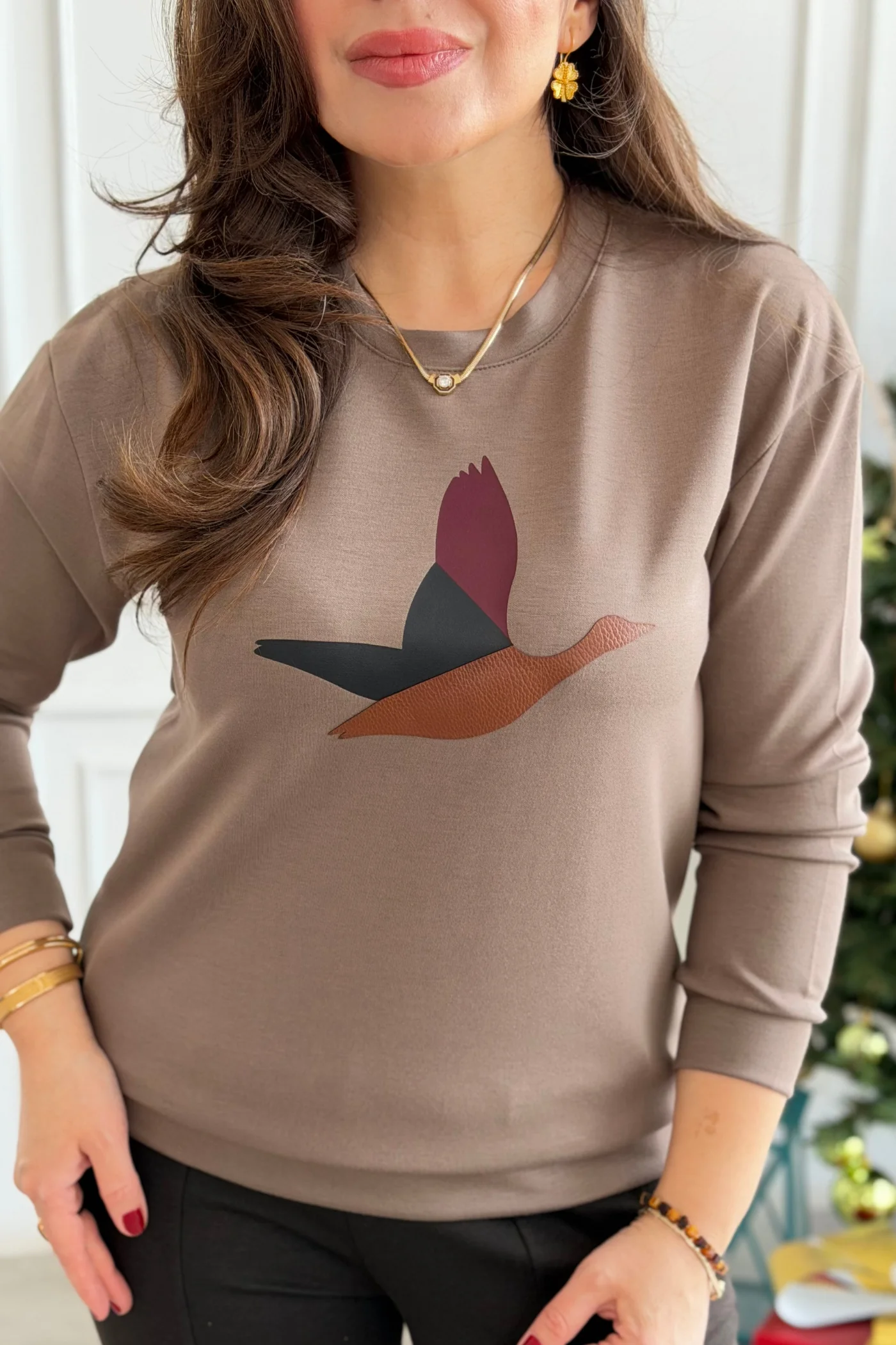 Önü Kuş Baskılı Sweat  - VIZON