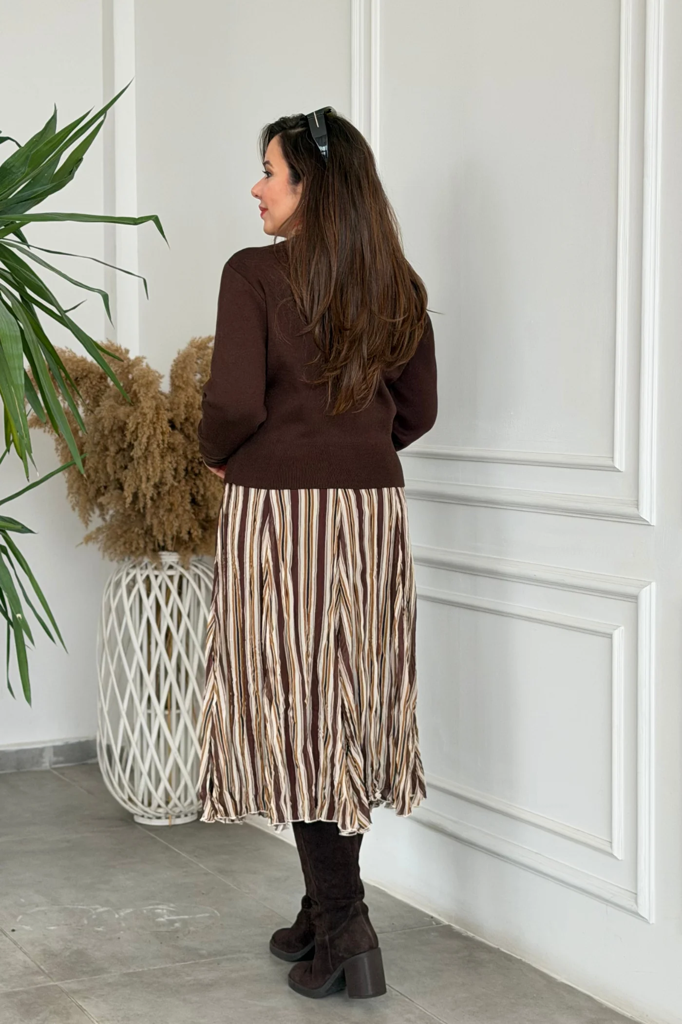 Çizgili Şifon Etek 