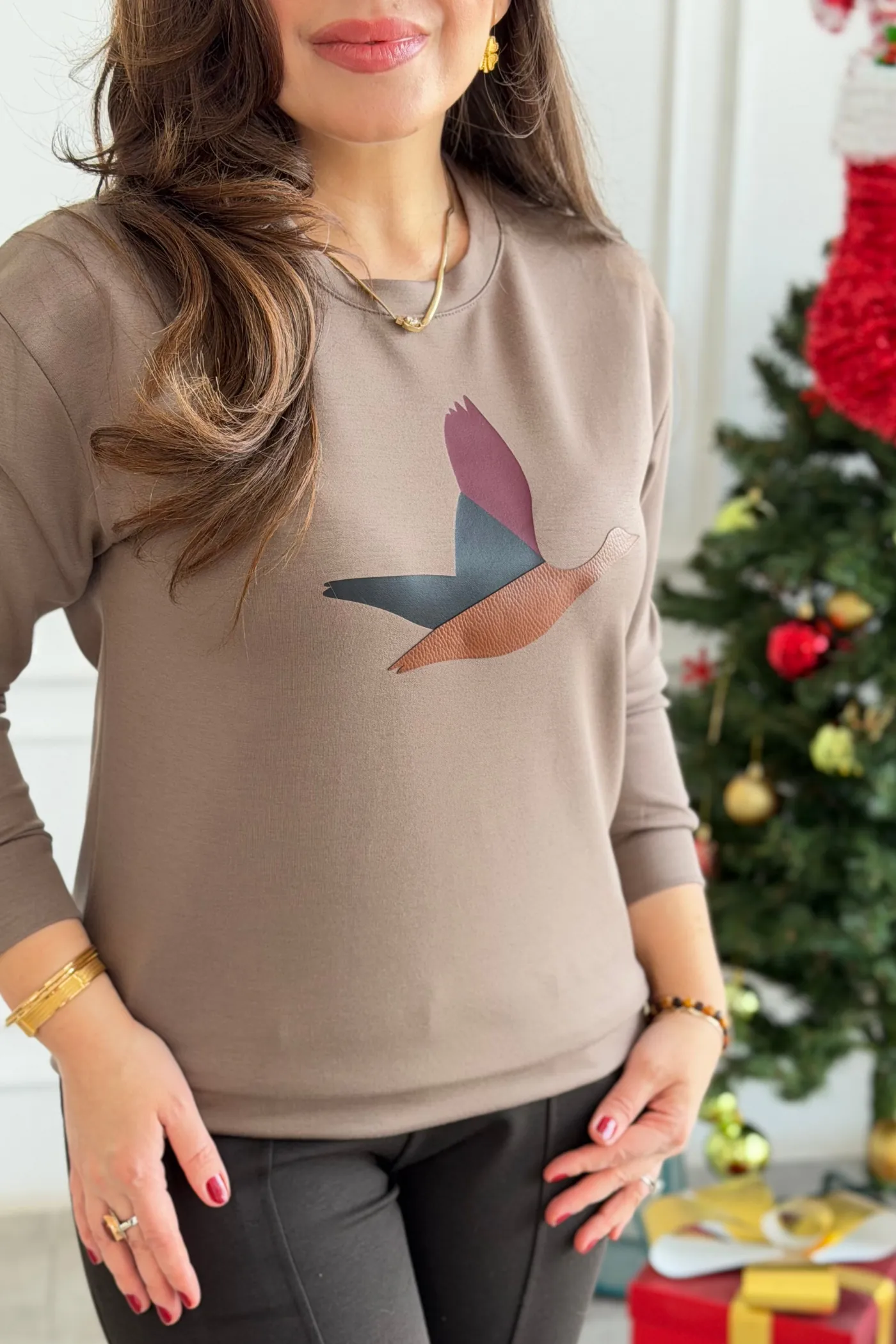 Önü Kuş Baskılı Sweat  - VIZON