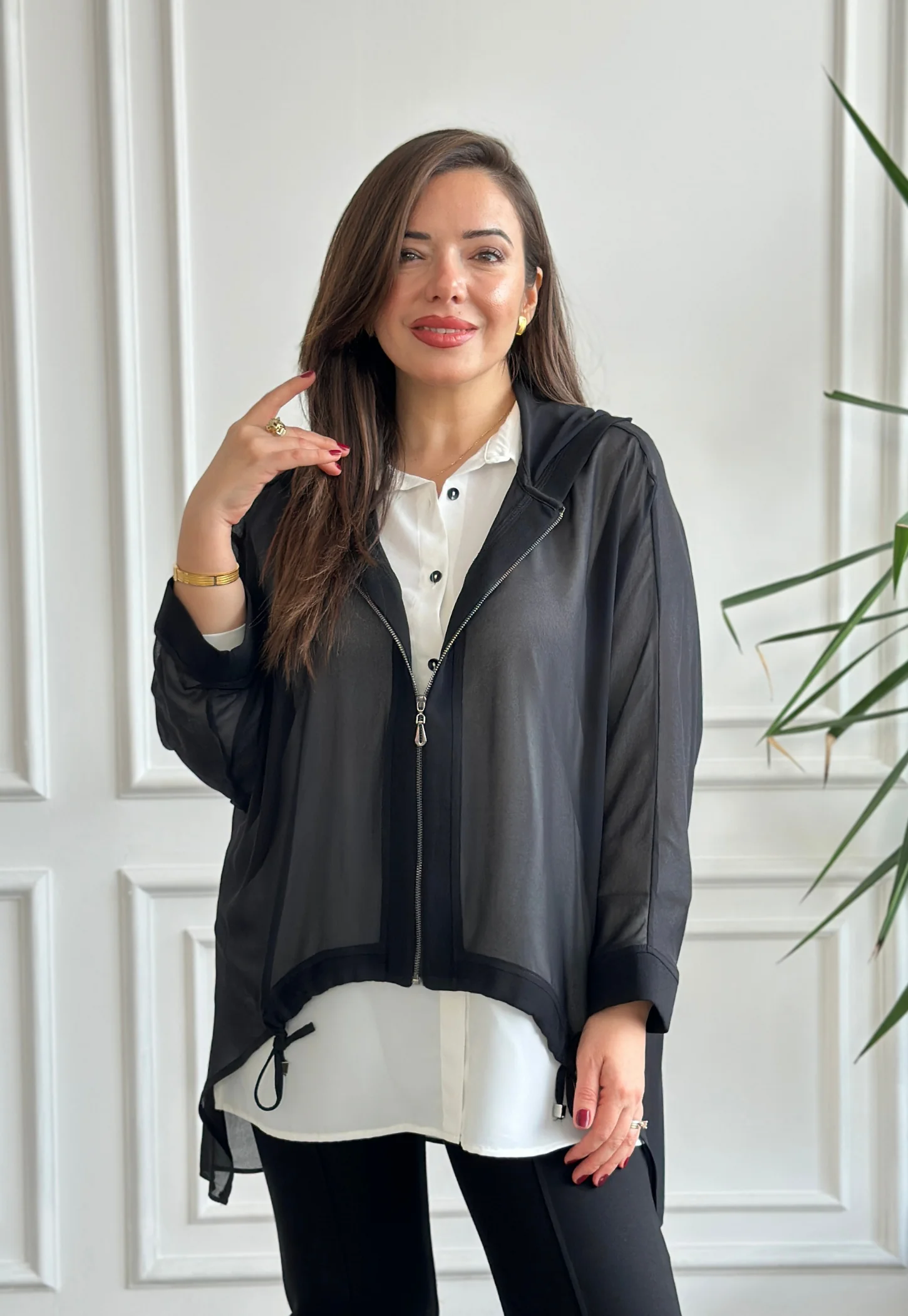 Fermuarlı Şifon Bluz