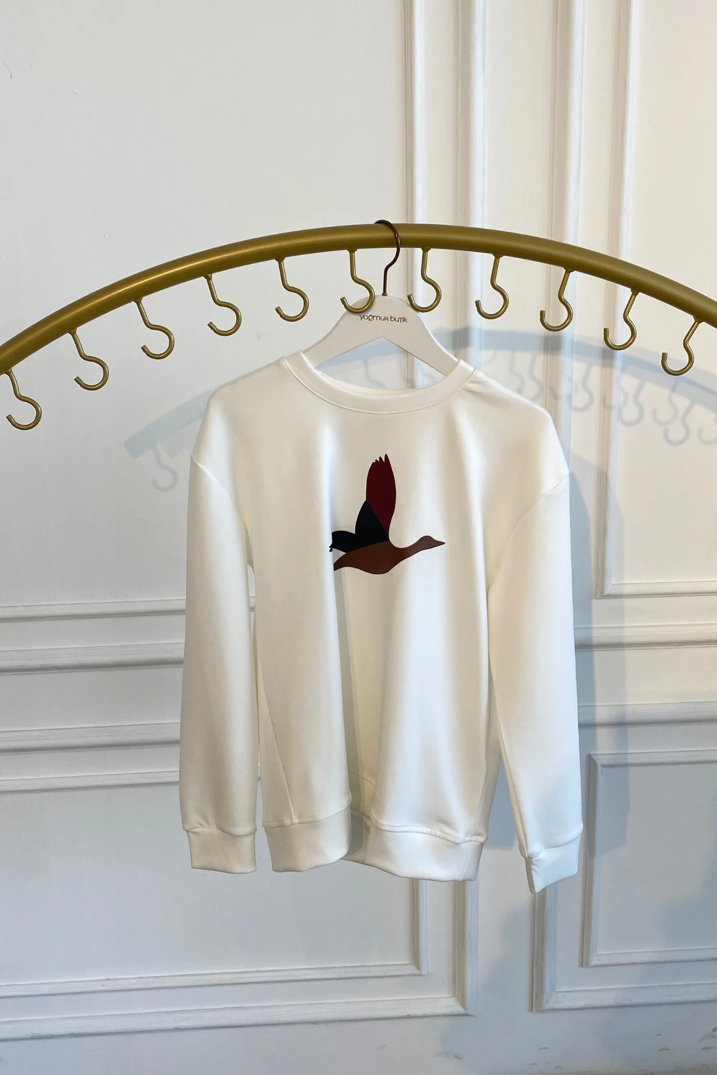 Önü Kuş Baskılı Sweat  - EKRU