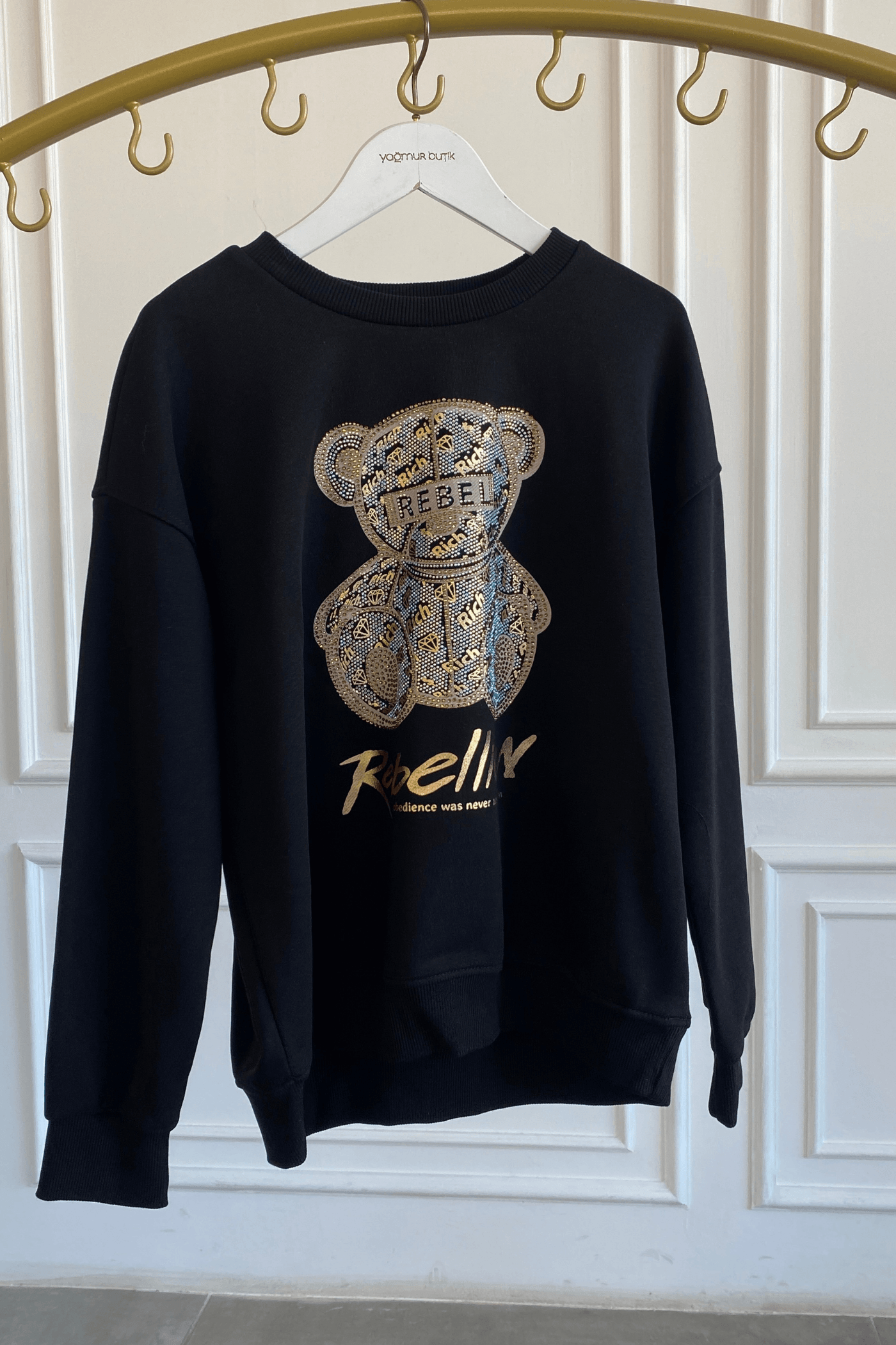 Önü Ayıcık Taş Baskılı Sweat 