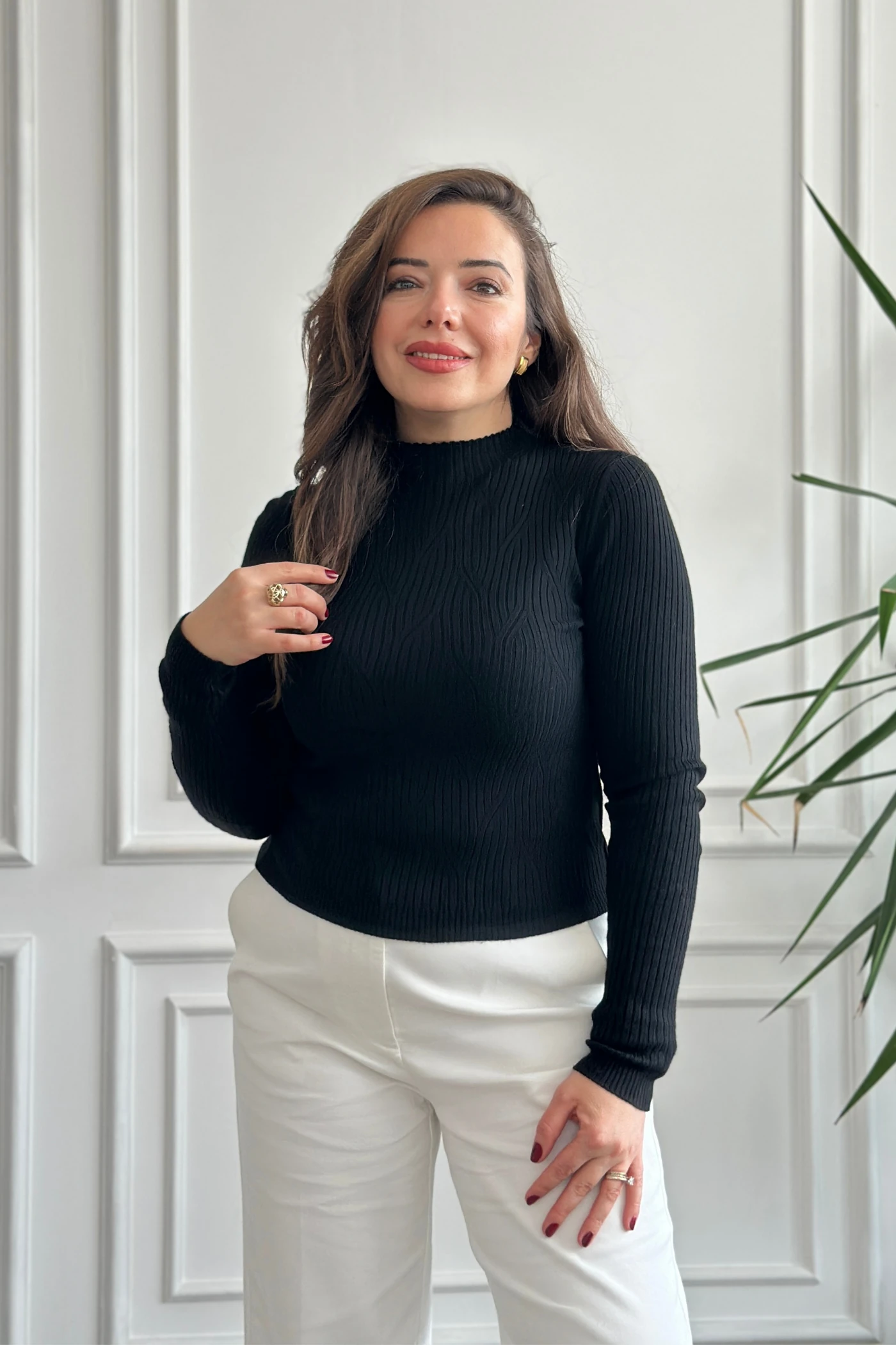 Yarım Balıkçı Fitilli Triko - SIYAH