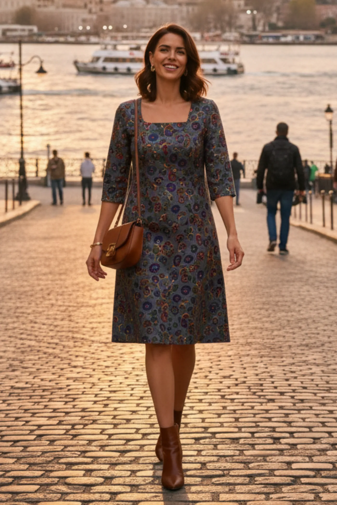 Kare Yaka Pazen Elbise - ANTRASIT