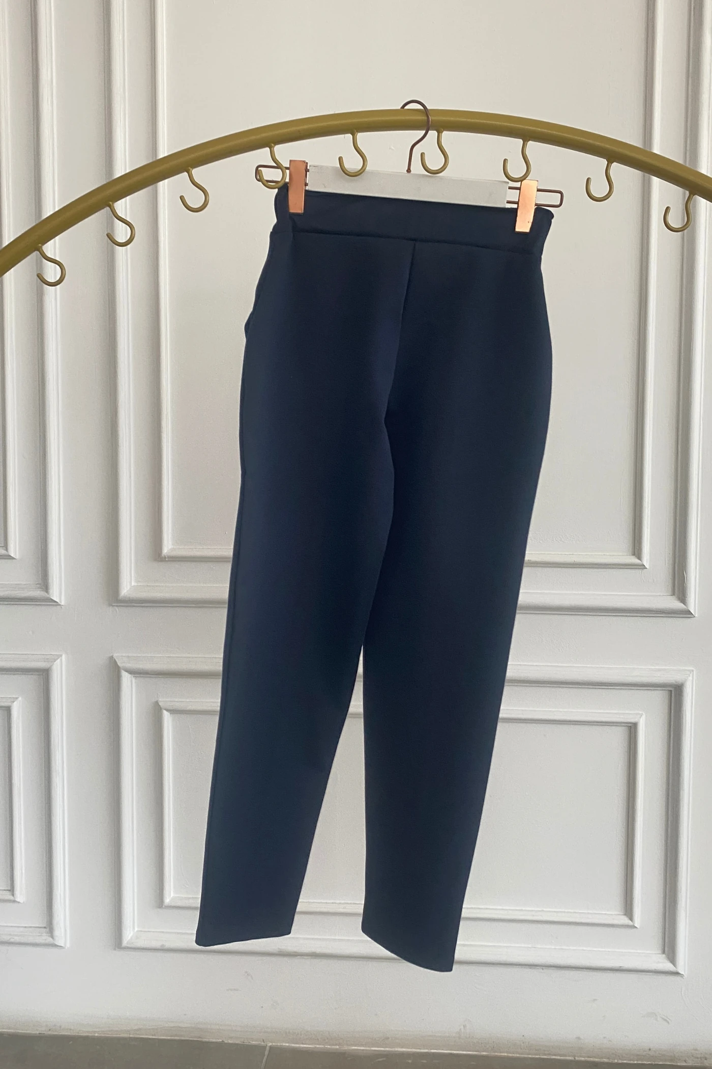 Yandan Cepli Paça Yırtmaç Detaylı Çelik Örme Tayt Pantolon - LACIVERT