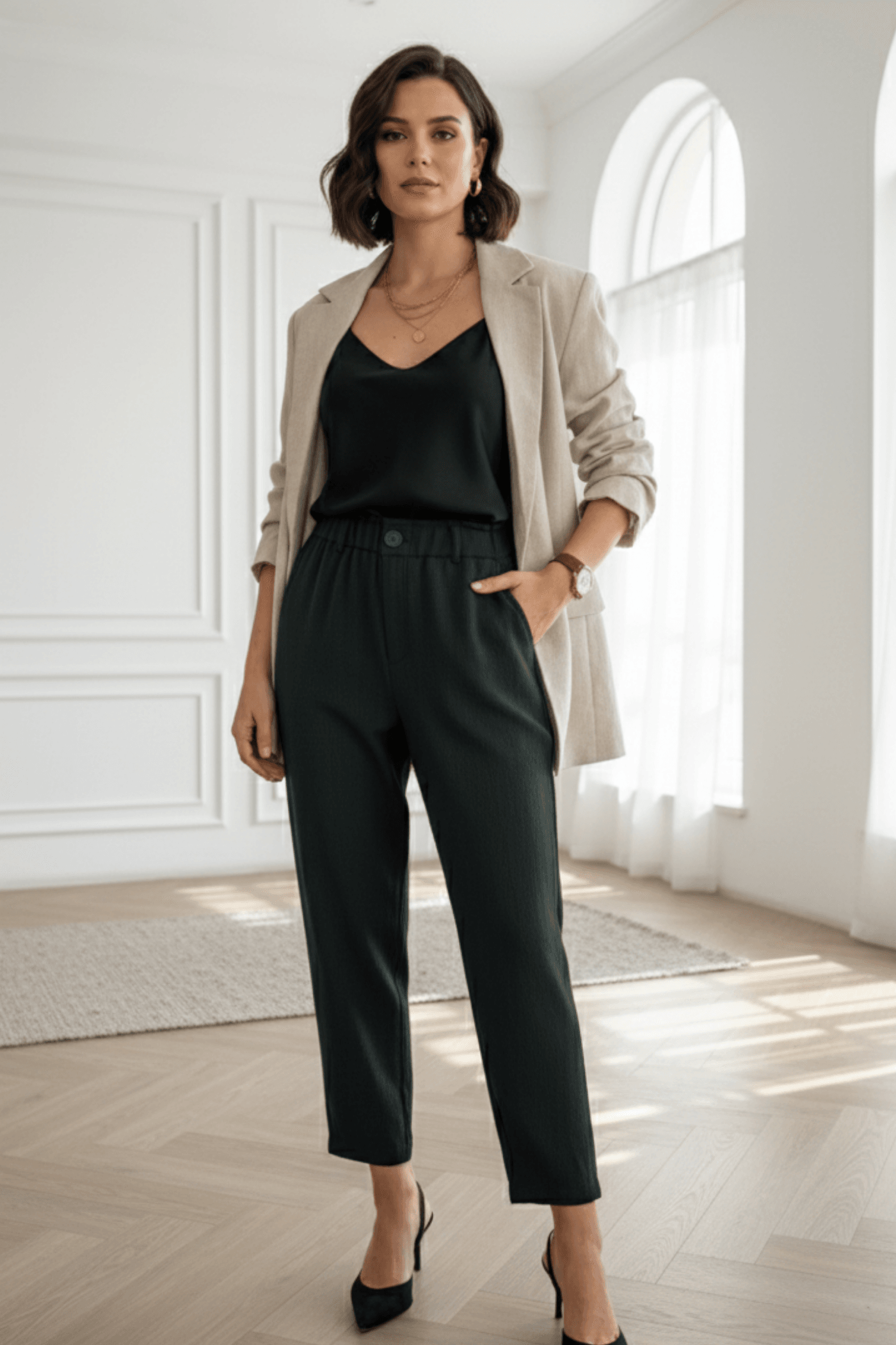 Beli Lastikli Çizgili Havuç Paça Pantolon