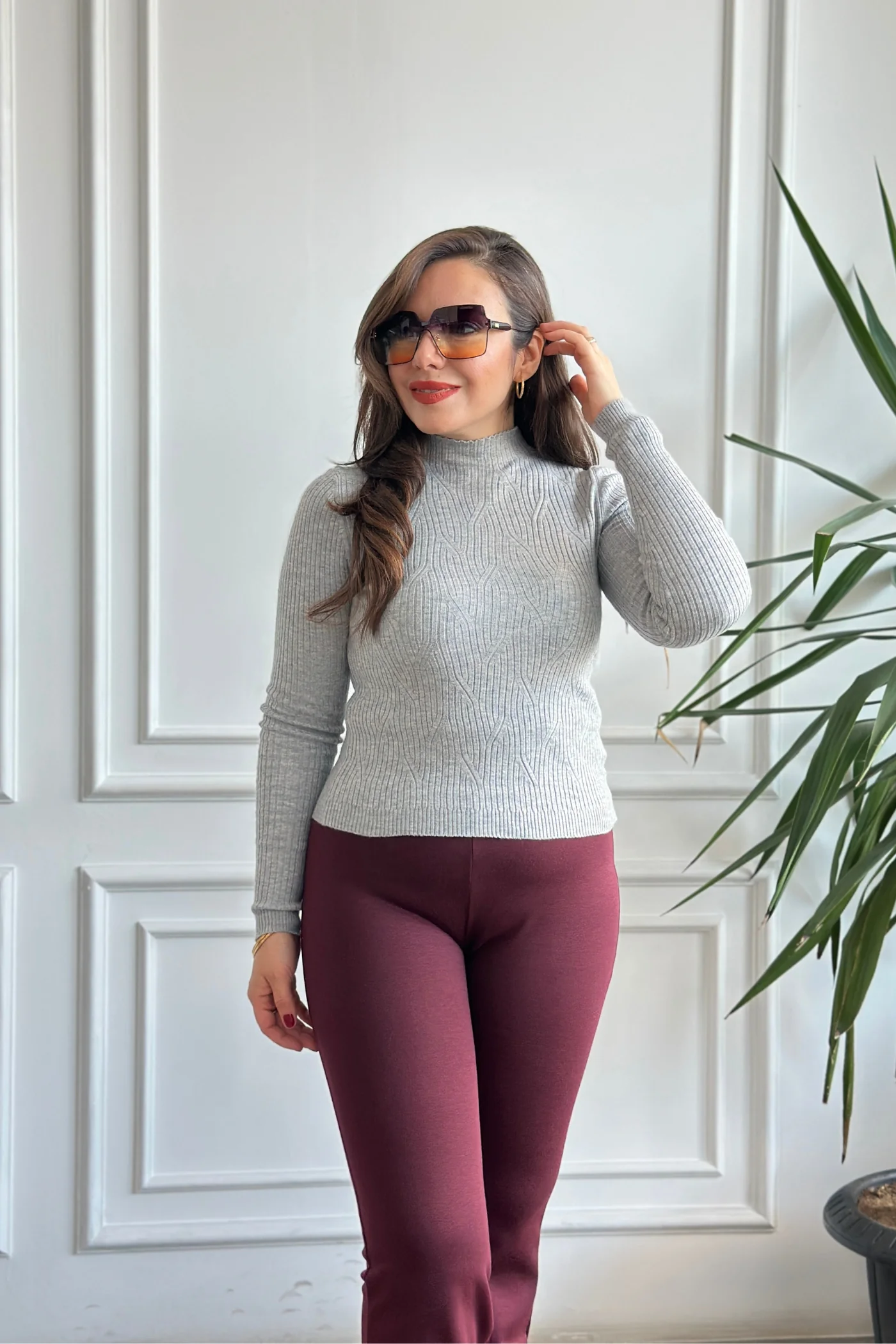 Yarım Balıkçı Fitilli Triko - Gri