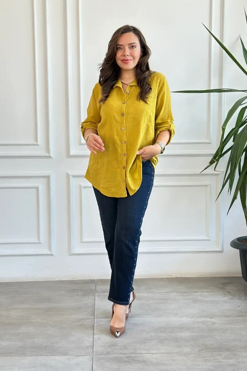 Cep Ve Yanları Drop Taş Detaylı Mom Jean - KAHVE TINT