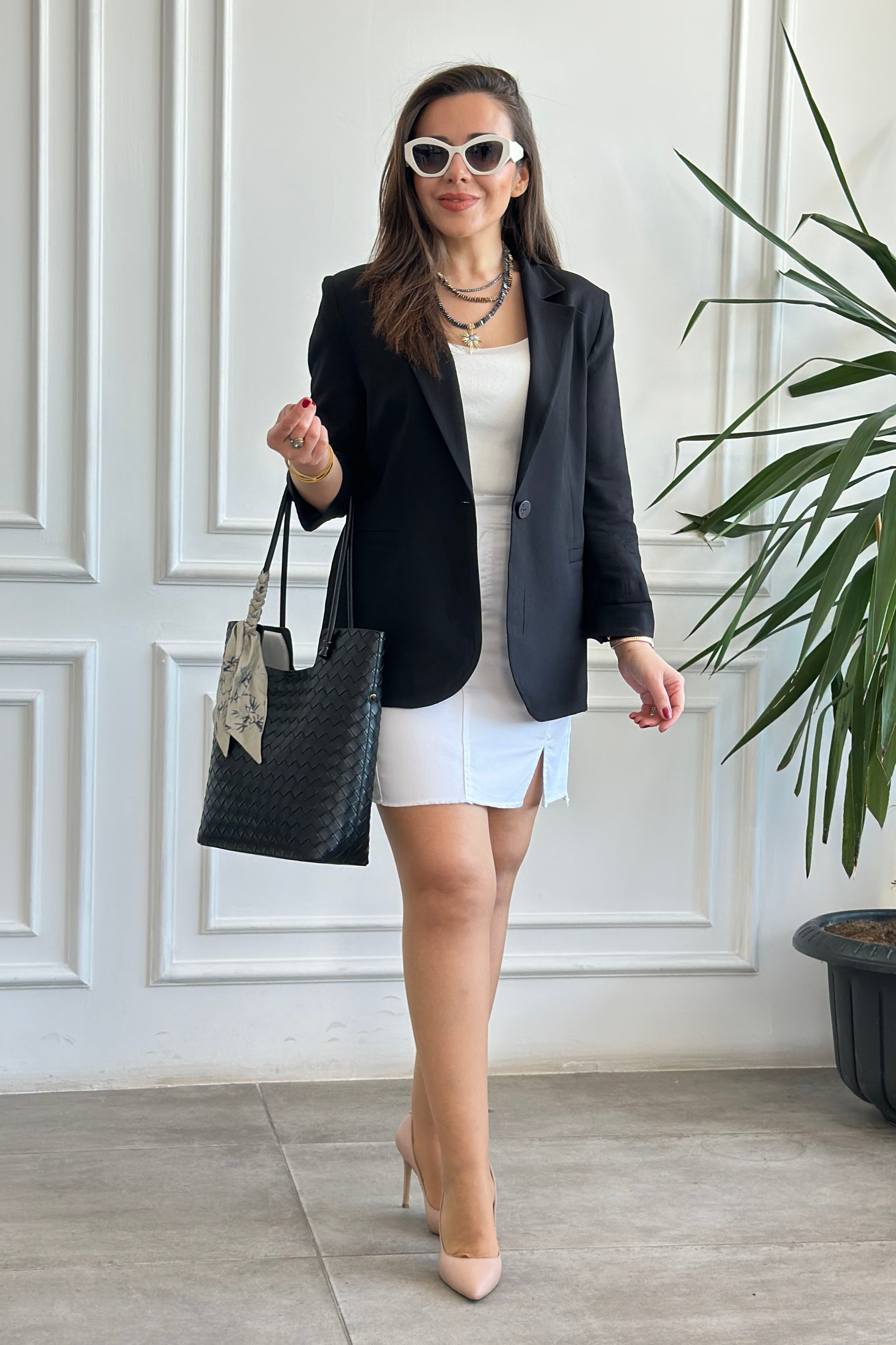 Tek Düğme Detaylı Blazer Ceket - SIYAH