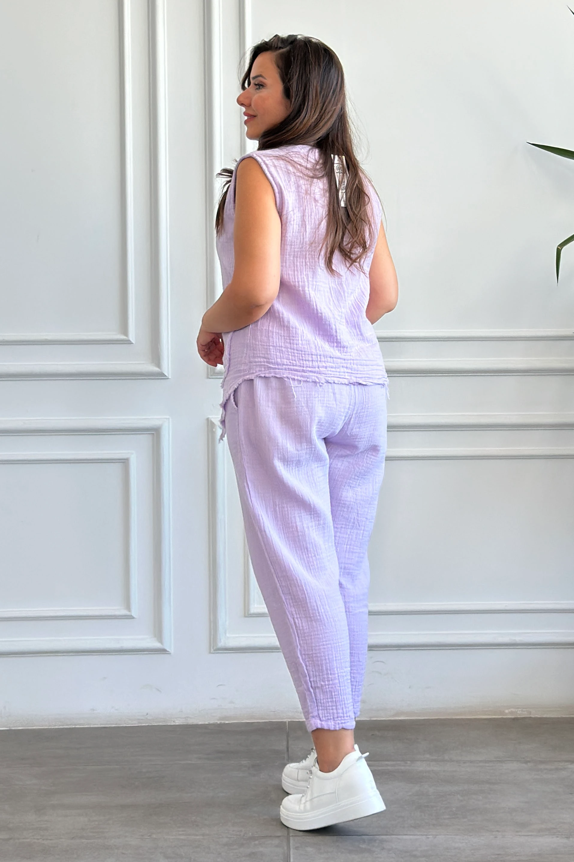 Havuç Paça Müslin Pantolon - LILA