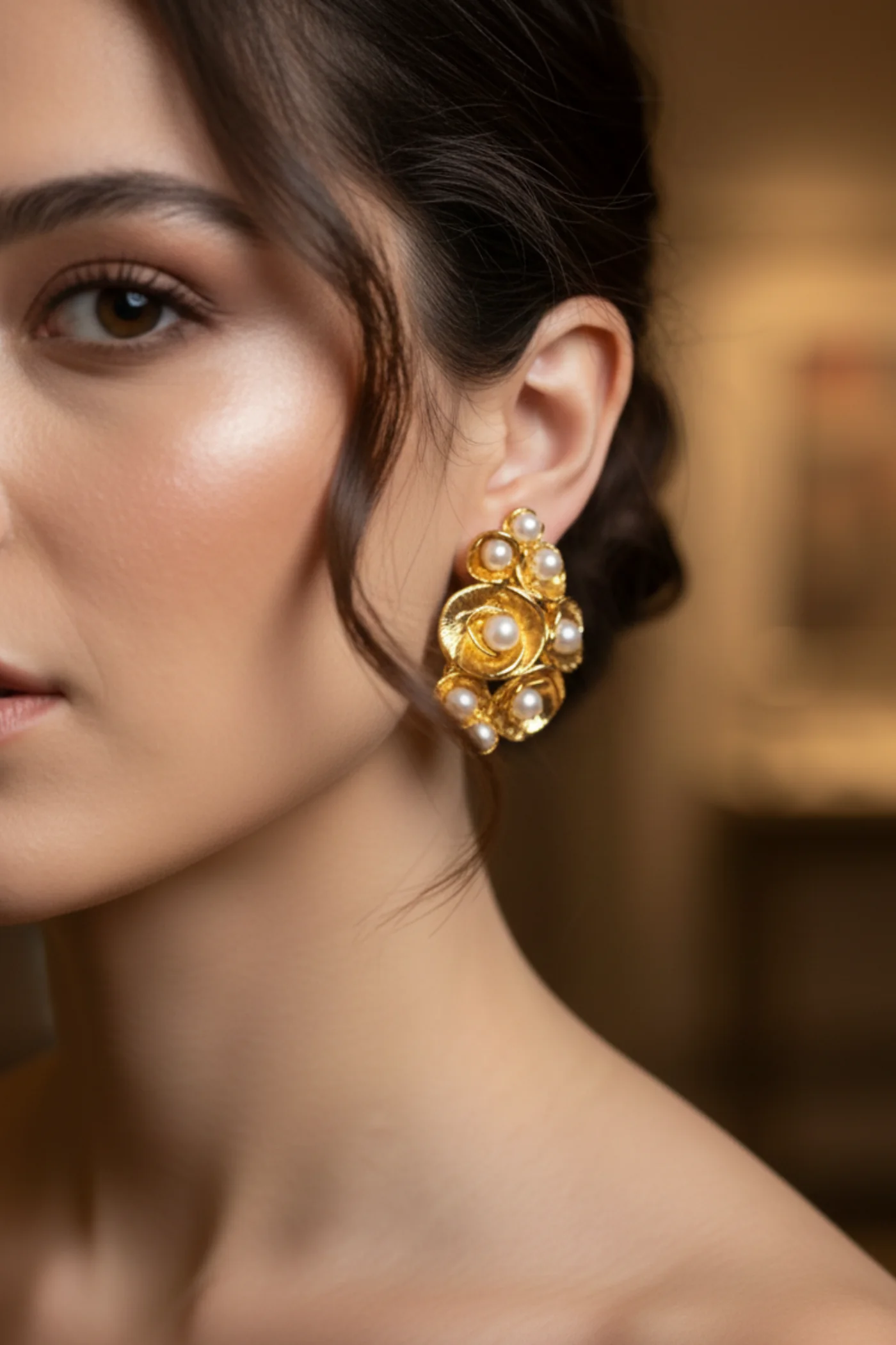 KP23 İNCİ DETAYLI ÇİÇEKLİ ÇELİK KÜPE