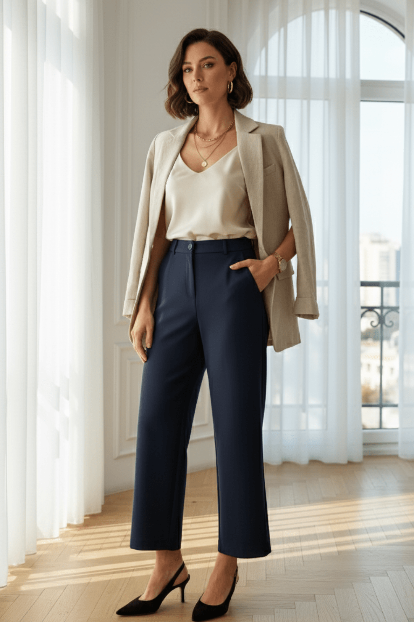 Tek Düğmeli Arkası Süs Cep Detaylı Palazzo Pantolon