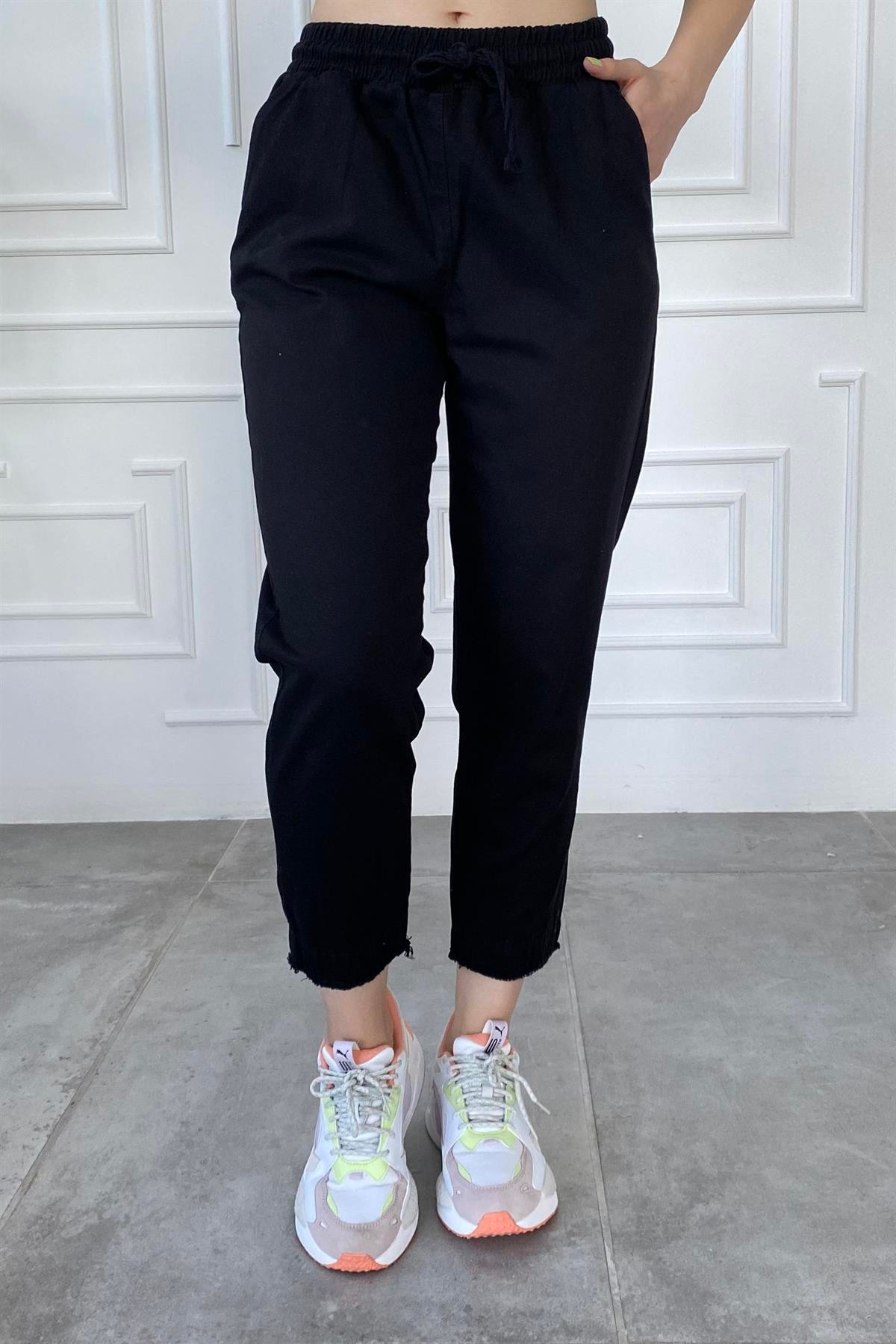 Paçası Püsküllü Beli Lastikli Gabardin Pantolon