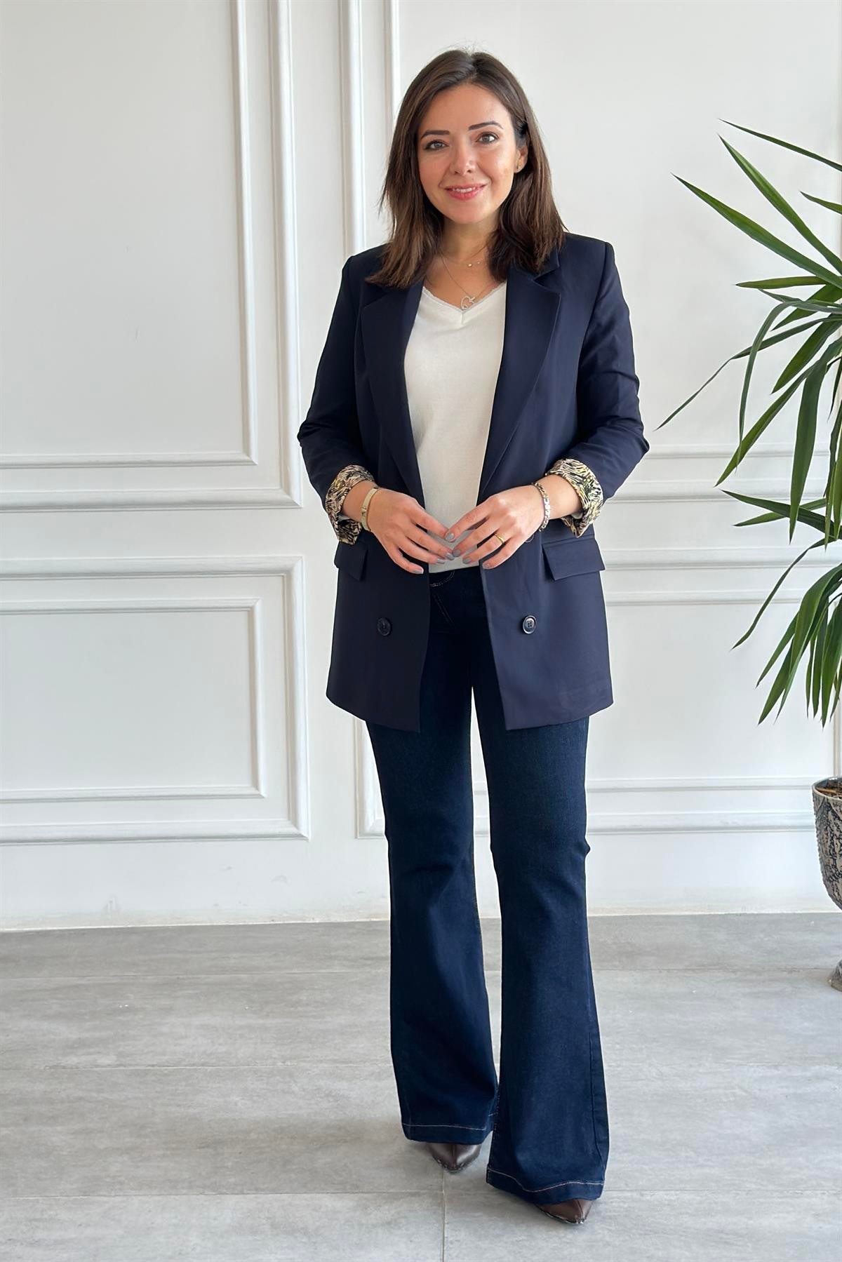 Manşetleri Ve Astarı Karışık Renkli Blazer Ceket