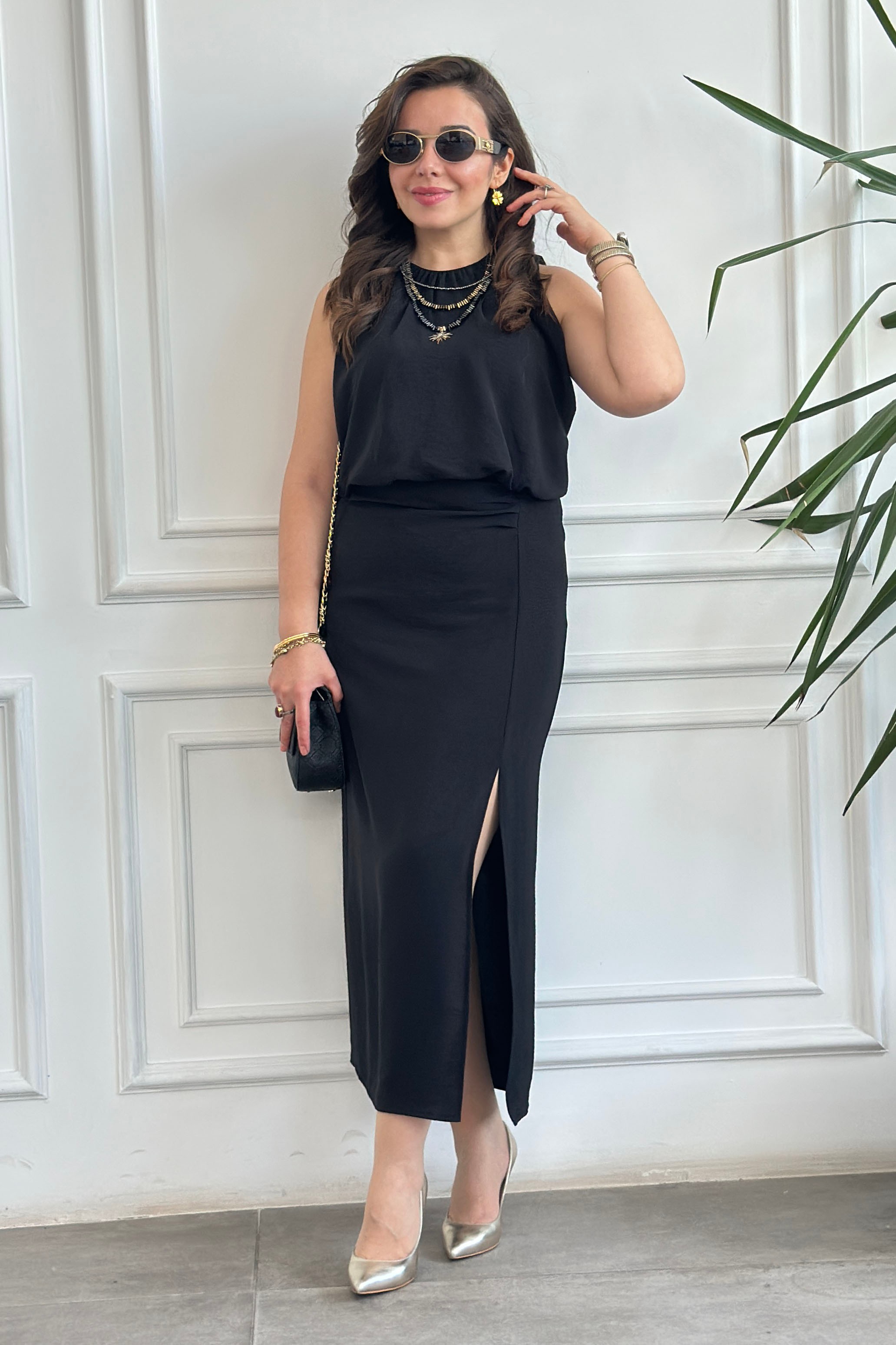 Yırtmaç Ve Drape Detaylı Elbise