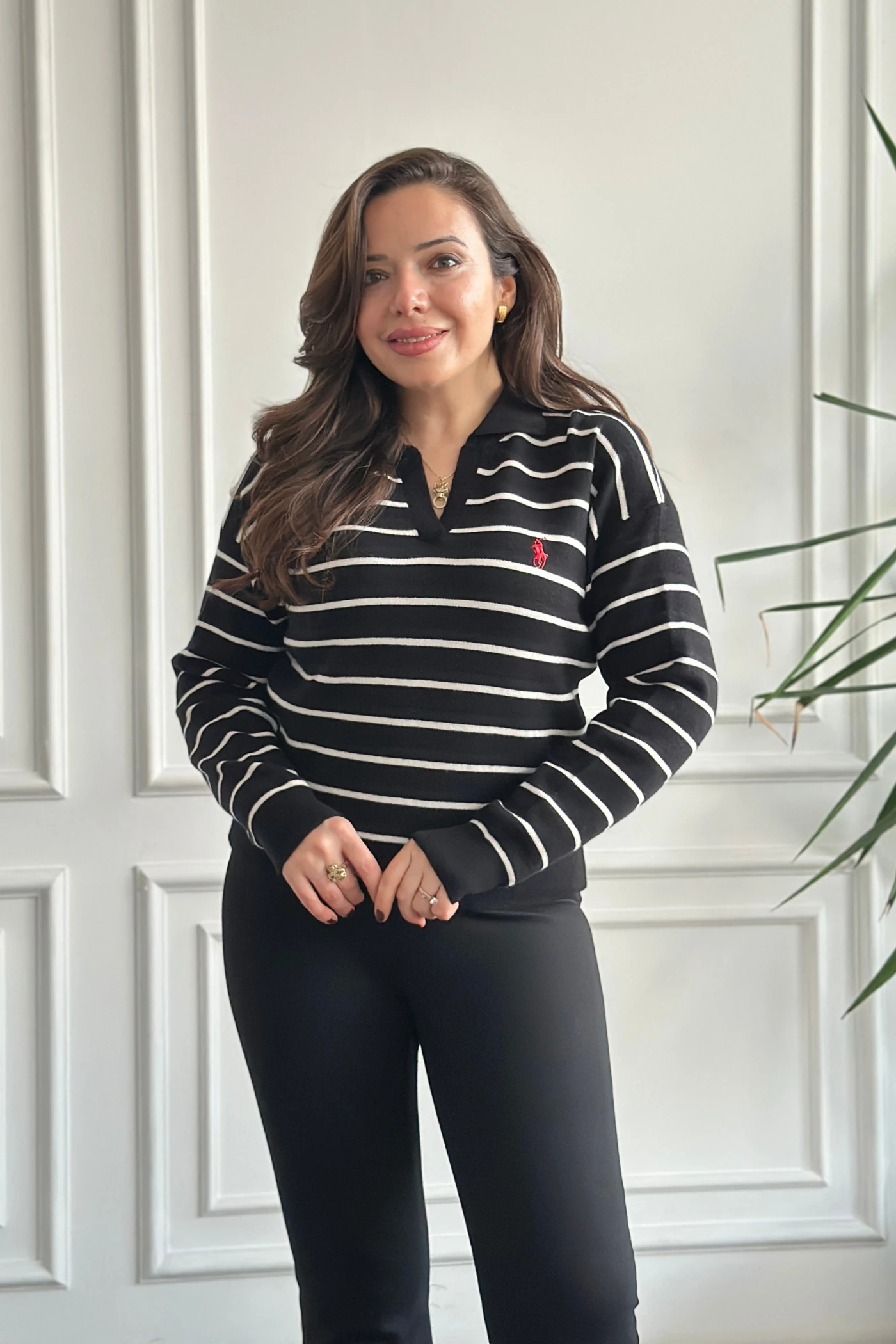 Polo Yaka Çizgili Triko