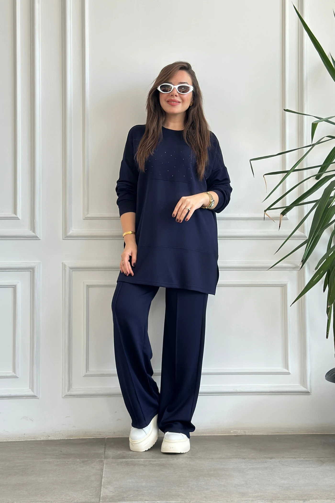 Önü Taş Detaylı Takım - LACIVERT