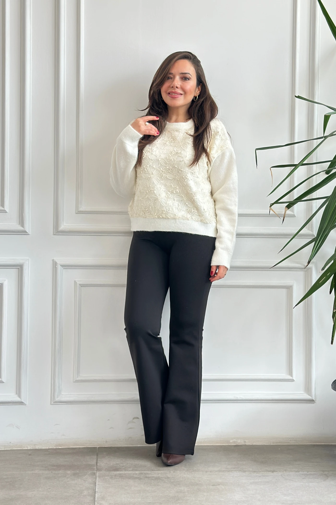 İspanyol Paça Çelik Örme Tayt Pantolon - ACI KAHVE