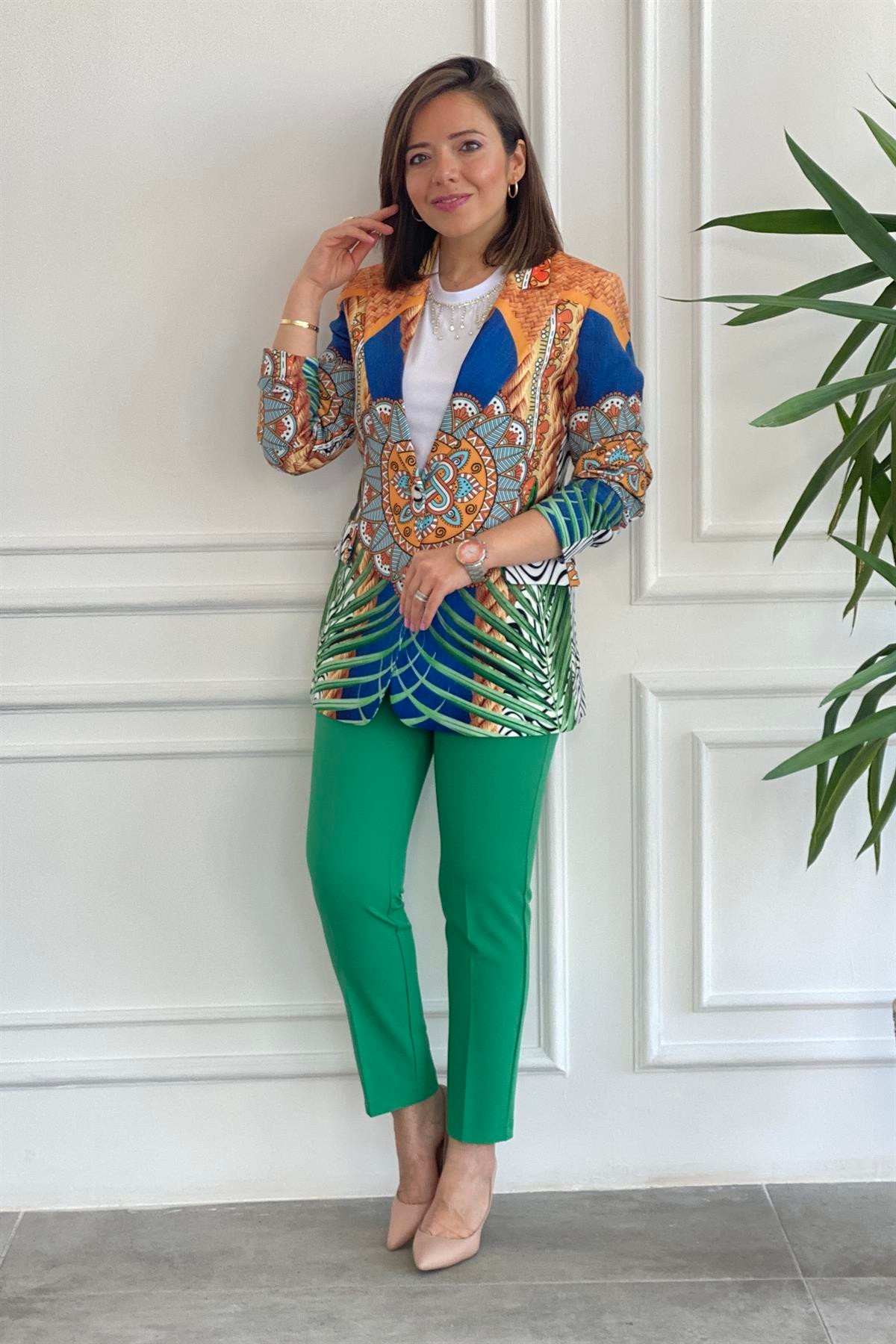 Palmiye Desenli Blazer Ceket