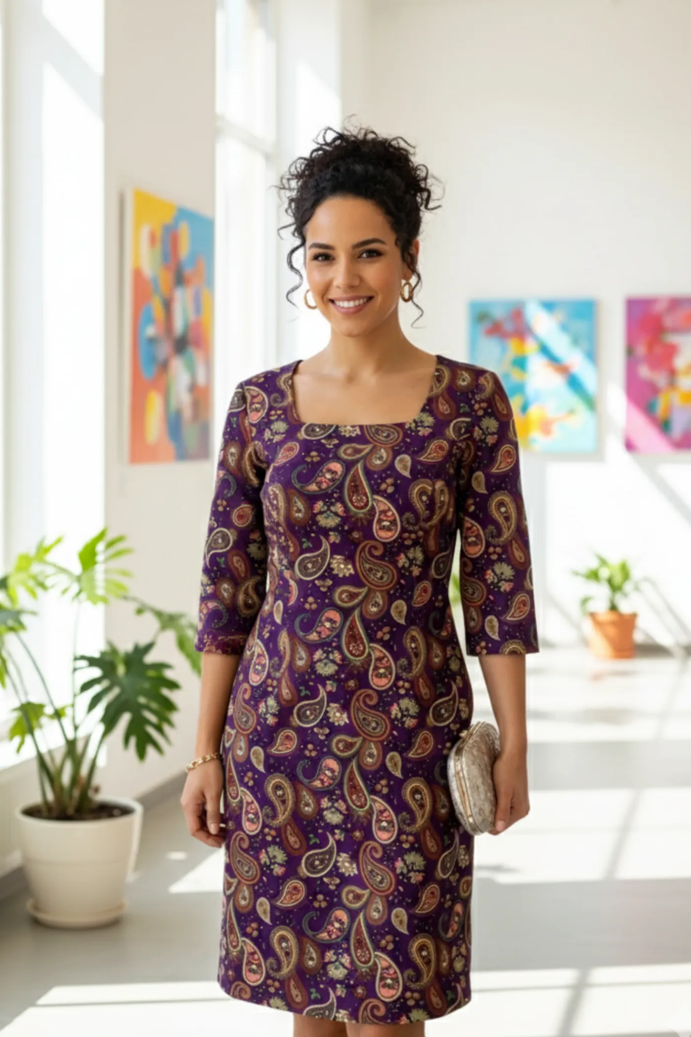 Kare Yaka Pazen Elbise - MOR