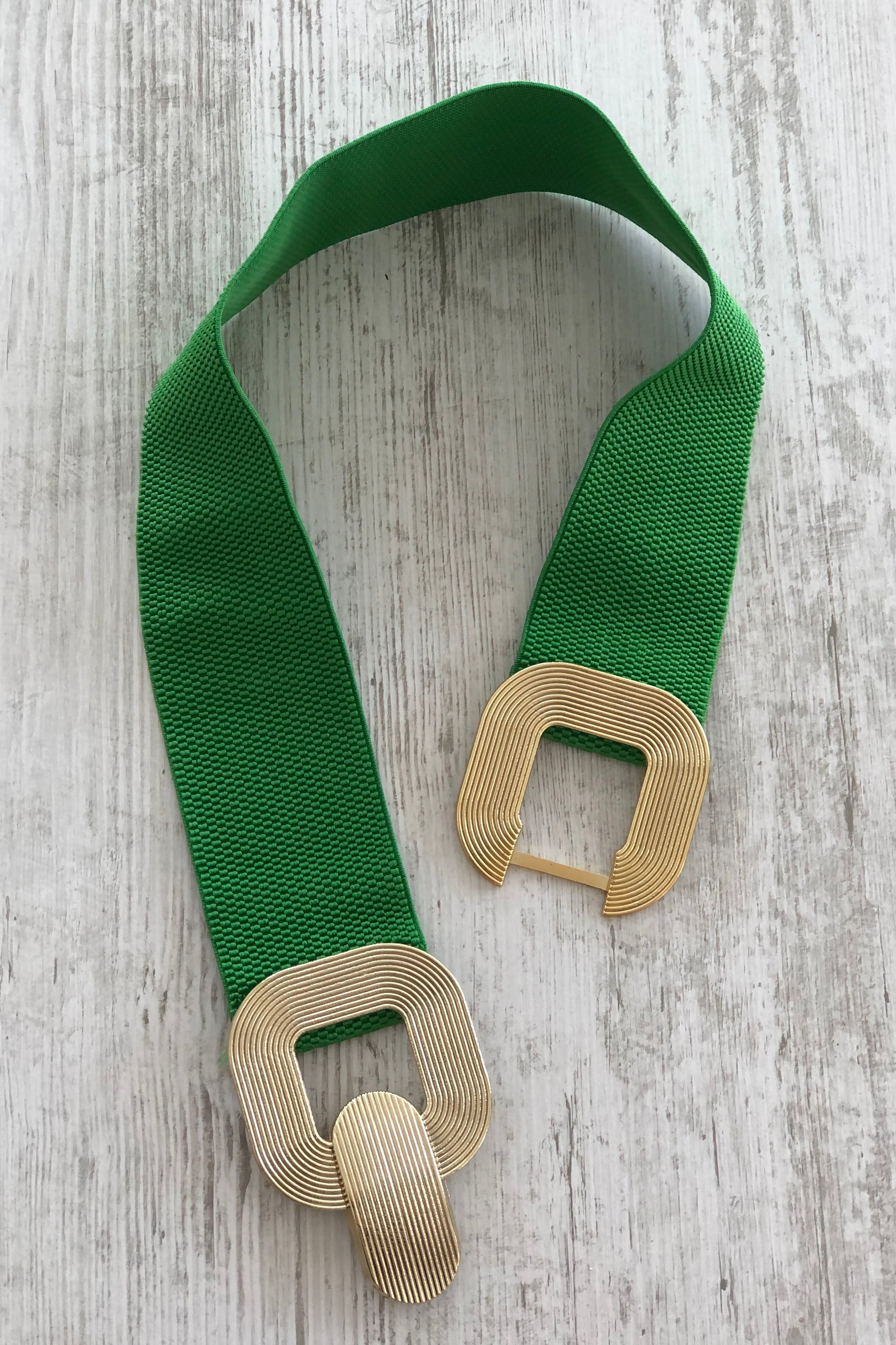 Gold Metal Aksesuarlı Lastikli Kemer - YESIL
