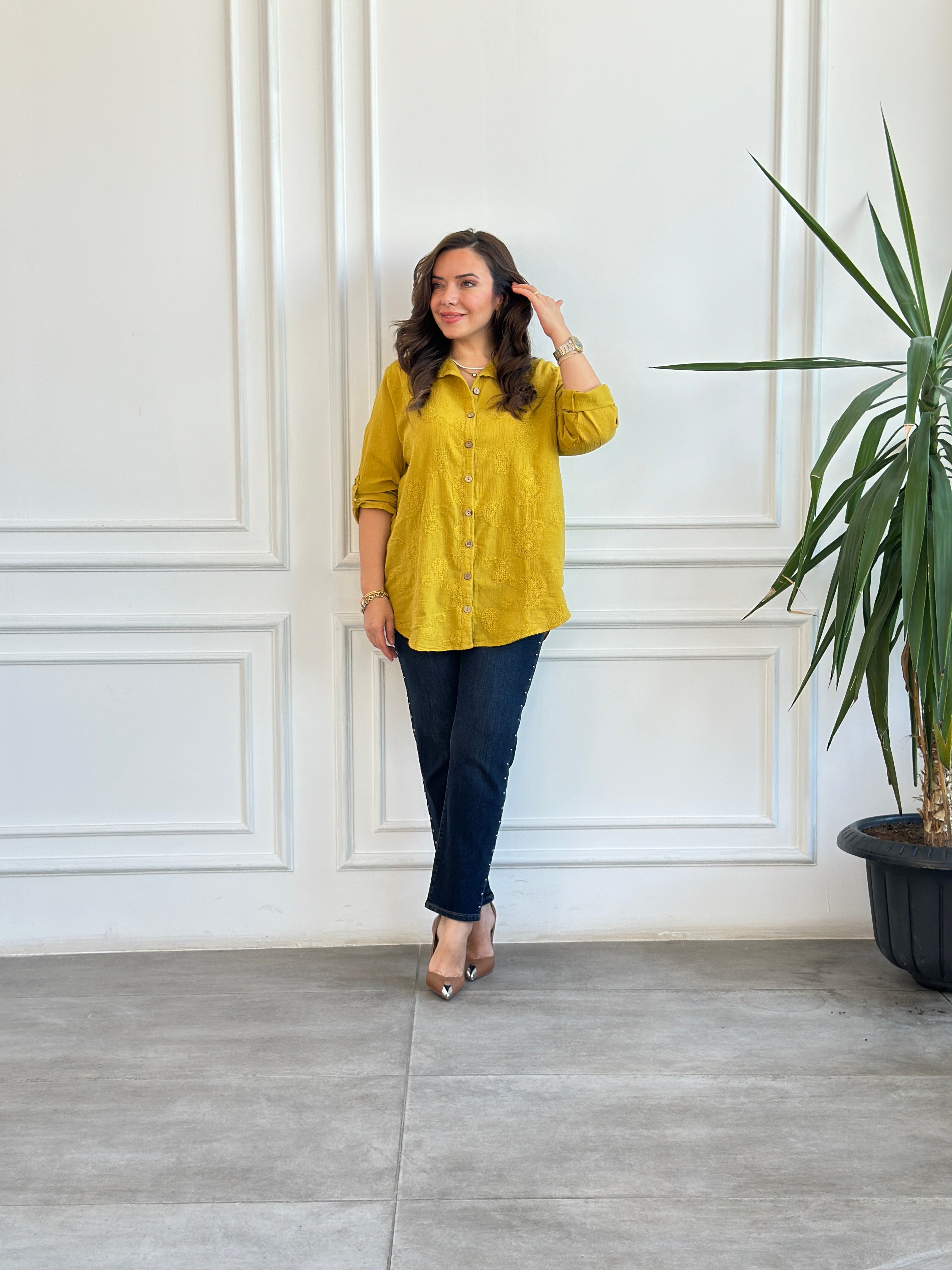 Cep Ve Yanları Drop Taş Detaylı Mom Jean - KAHVE TINT