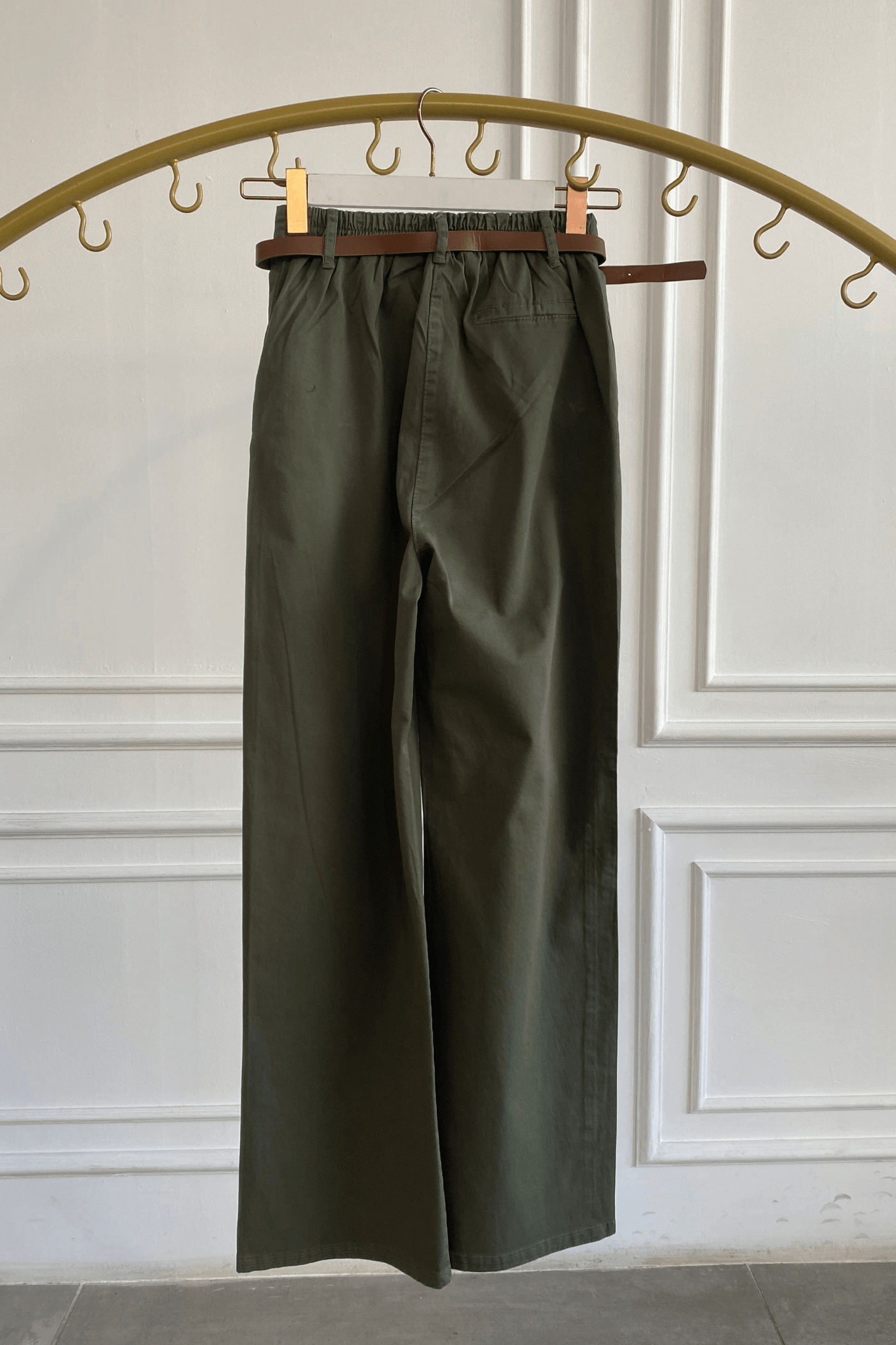 Beli Lastikli Kemerli Bol Paça Pantolon - HAKI