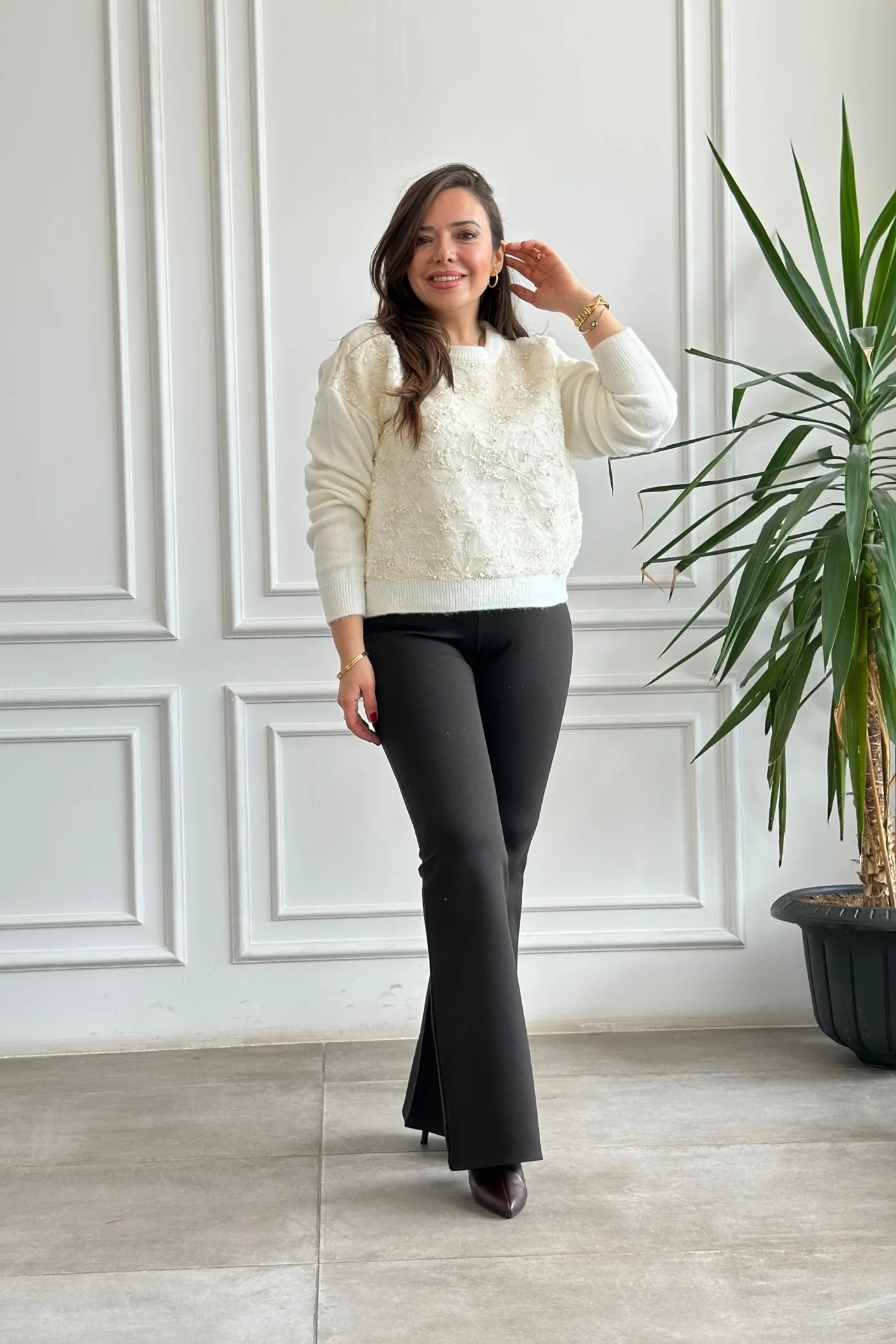 İspanyol Paça Çelik Örme Tayt Pantolon - ACI KAHVE