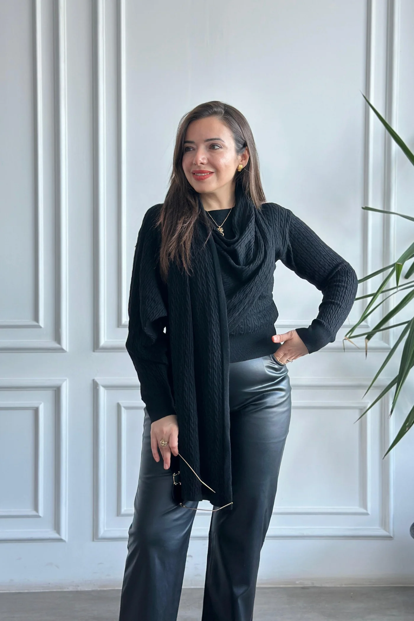 Sıvama Şardonlu Deri Pantolon - SIYAH