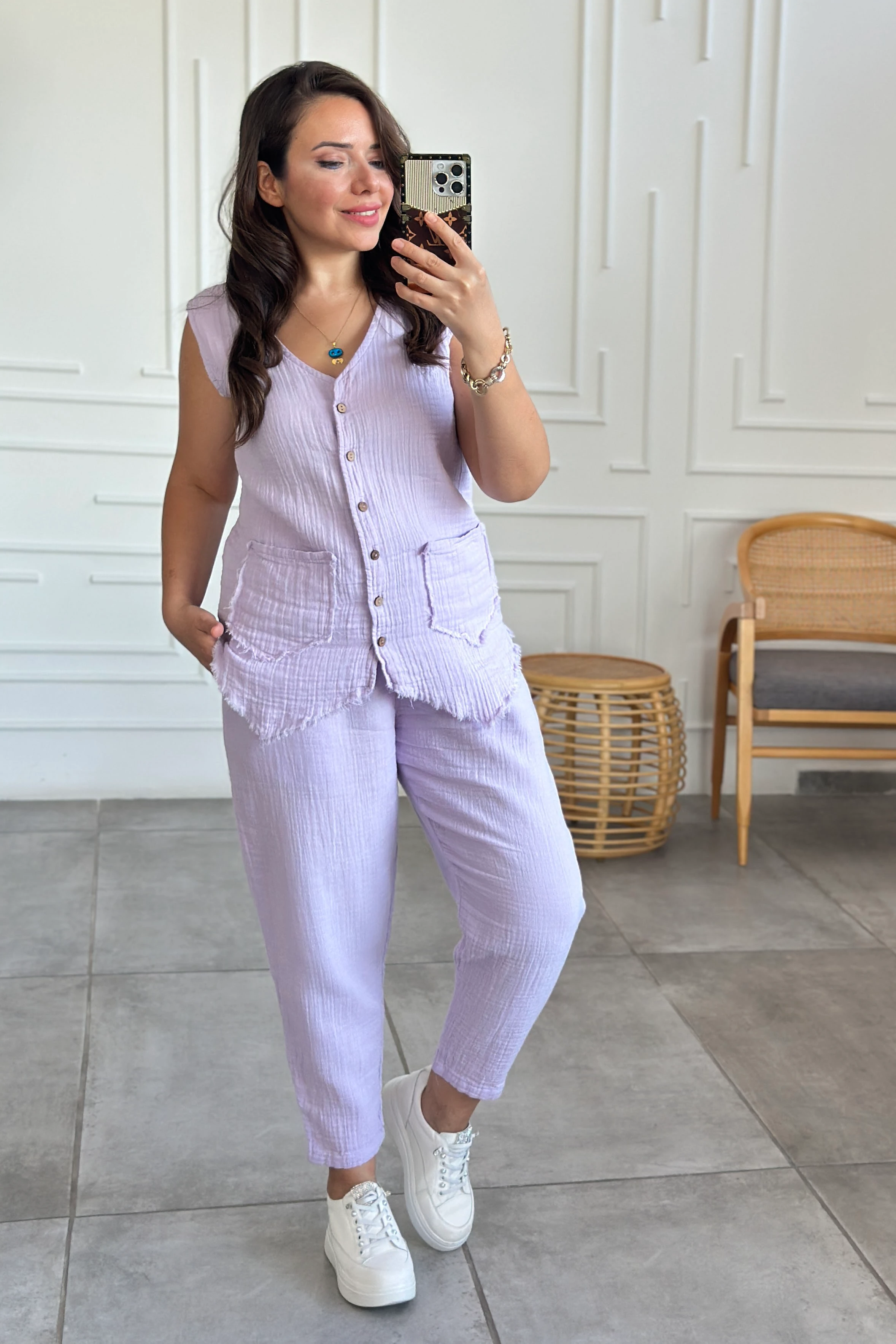 Havuç Paça Müslin Pantolon - LILA